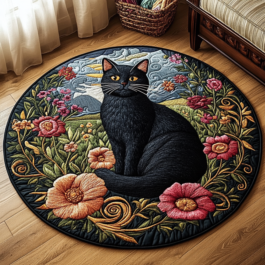 Mystic Meow Quilted Round Mat Foyer Christmas Decor Cat Gifts For Women