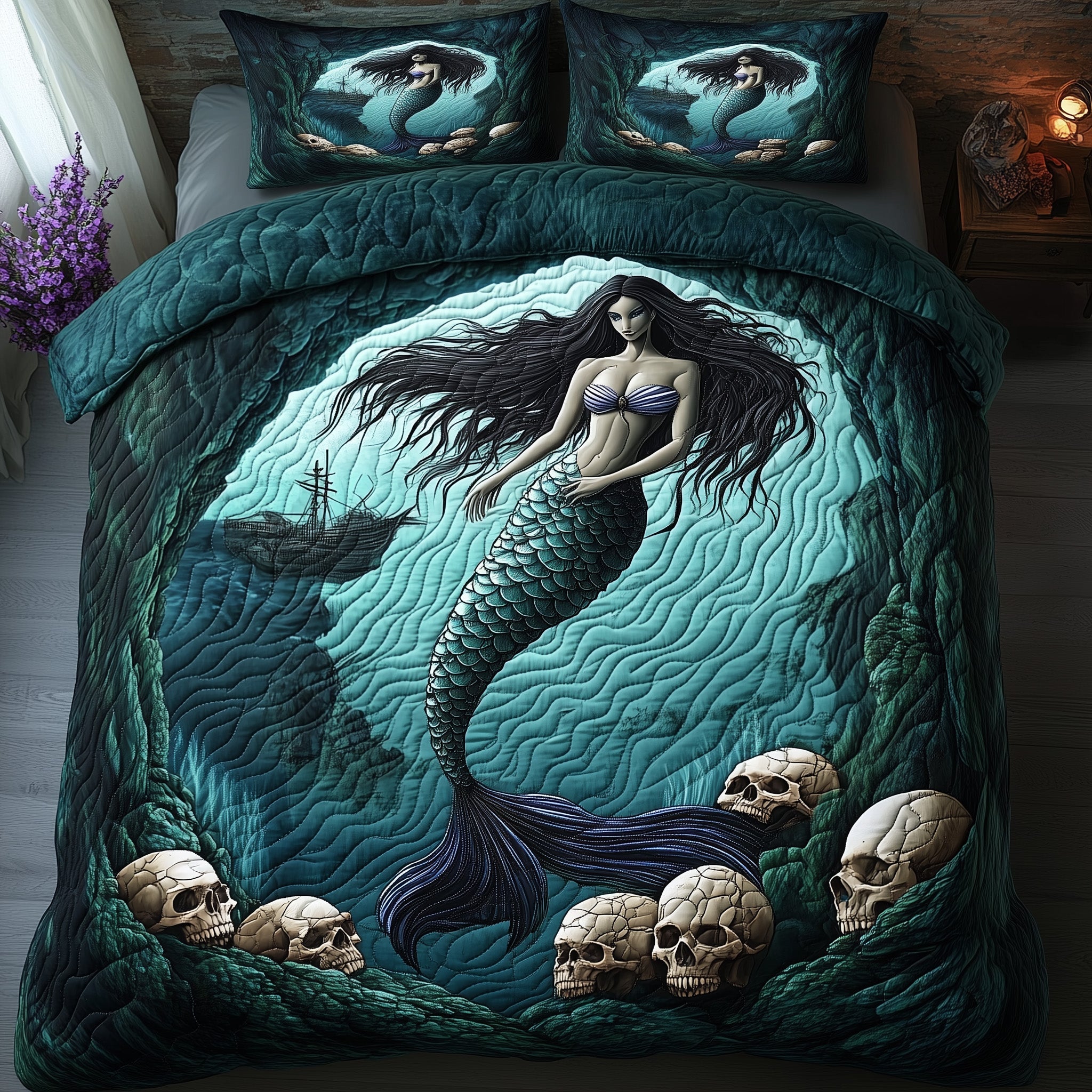 Mystic Mermaid Cove Quilted Bedding Set Duvet Cover Merchandise Best Mermaid Gifts