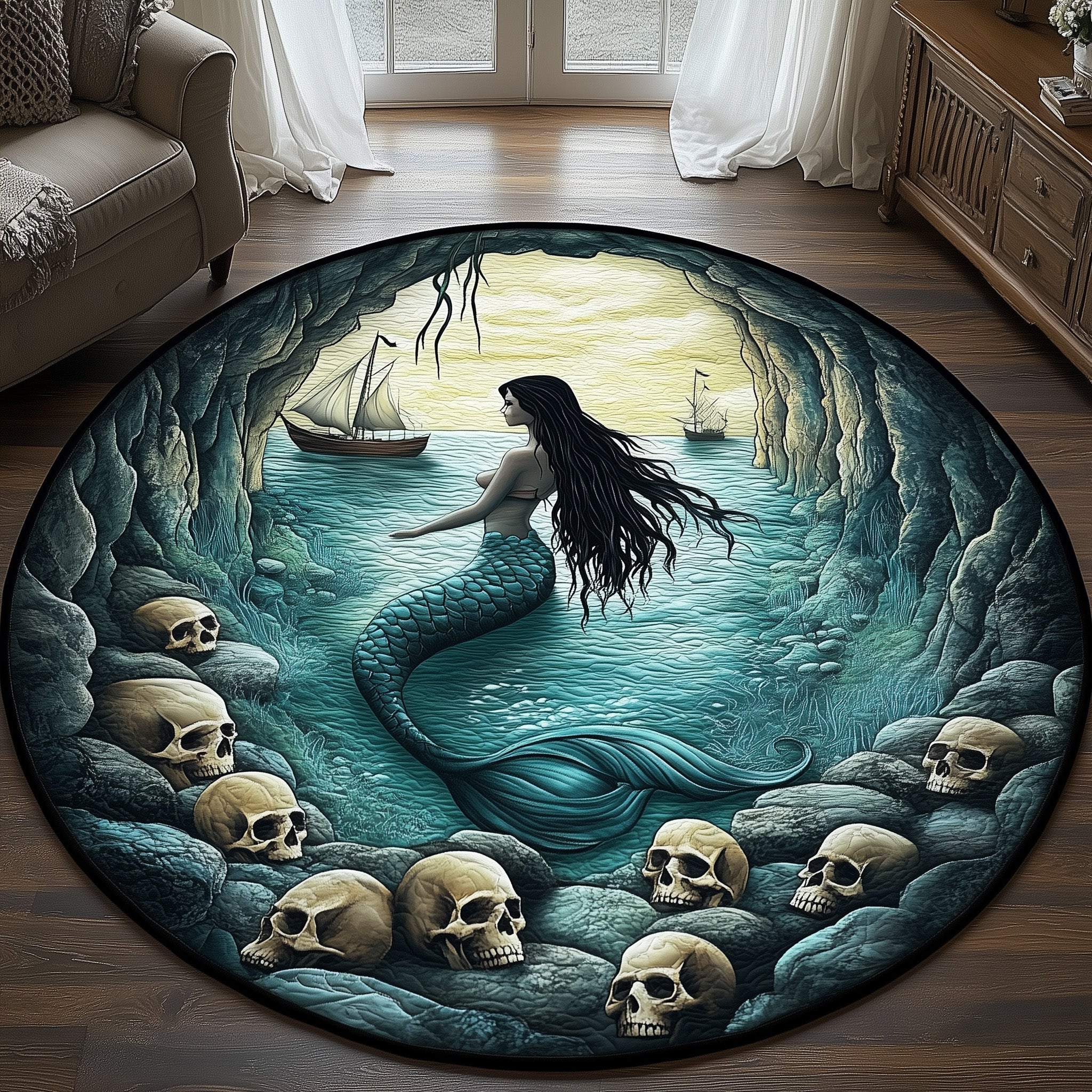Mystic Mermaid Cove Quilted Round Mat Gftohd7757 Gift For Boyfriend