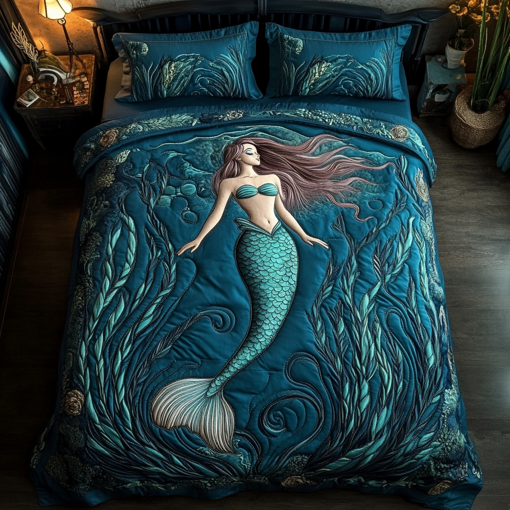 Mystic Mermaid Quilted Bedding Set Cool Bedroom Decor Mermaid Themed Gift Ideas