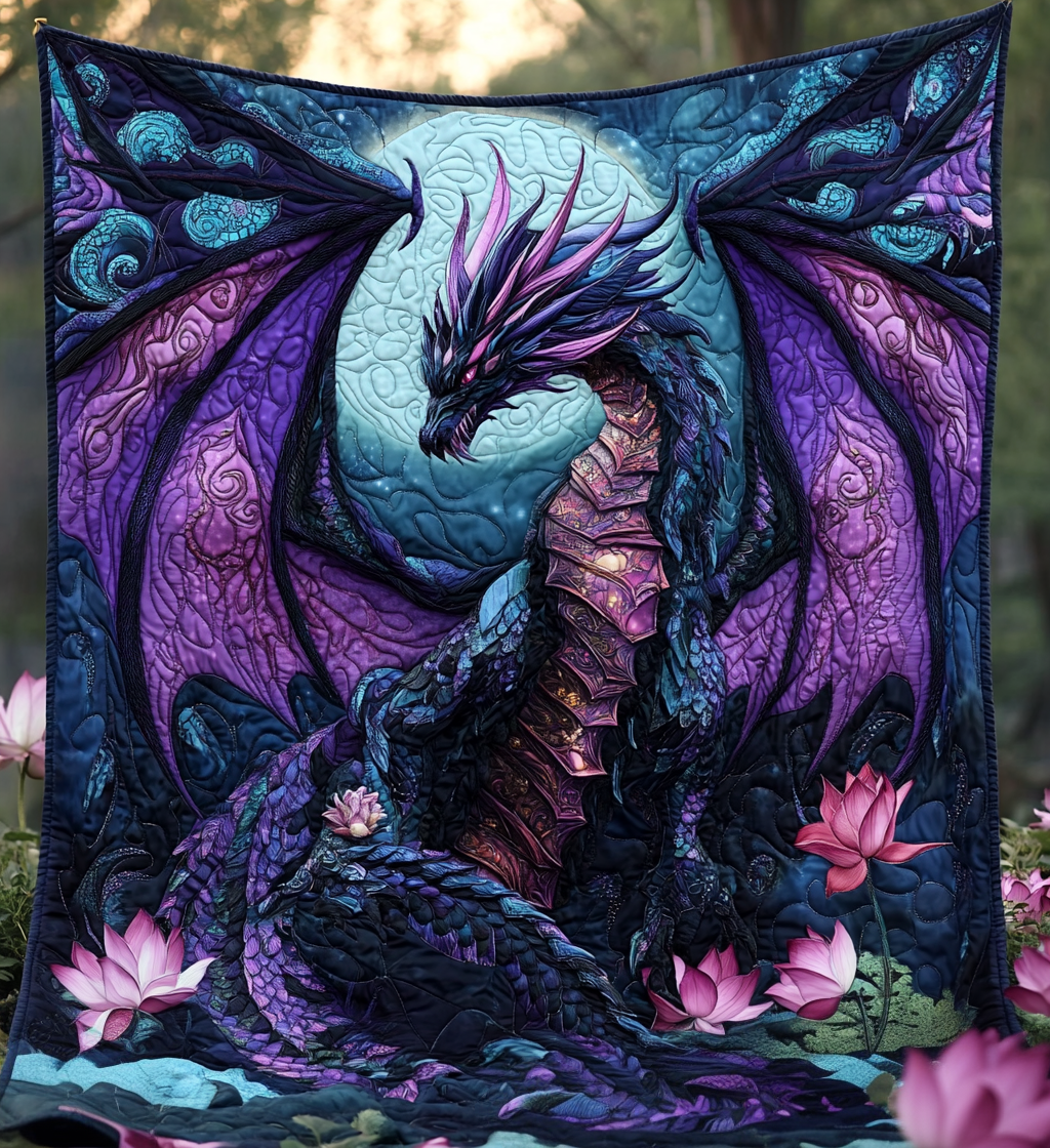 Mystic Moonlight Quilted Blanket Gift For Dragon Lover