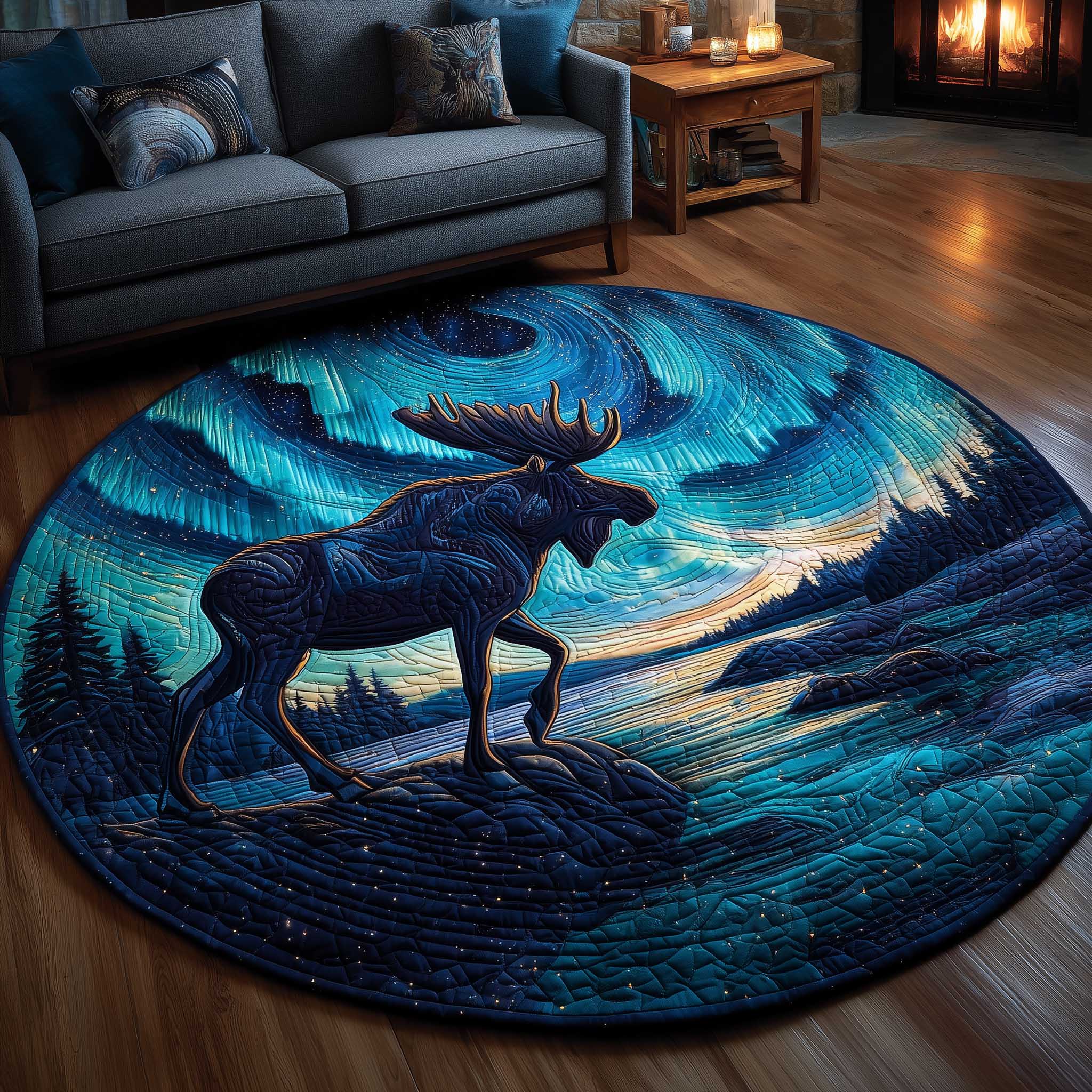 Mystic Moose Quilted Round Mat Handcrafted Quilted Round Mat for Special Touch