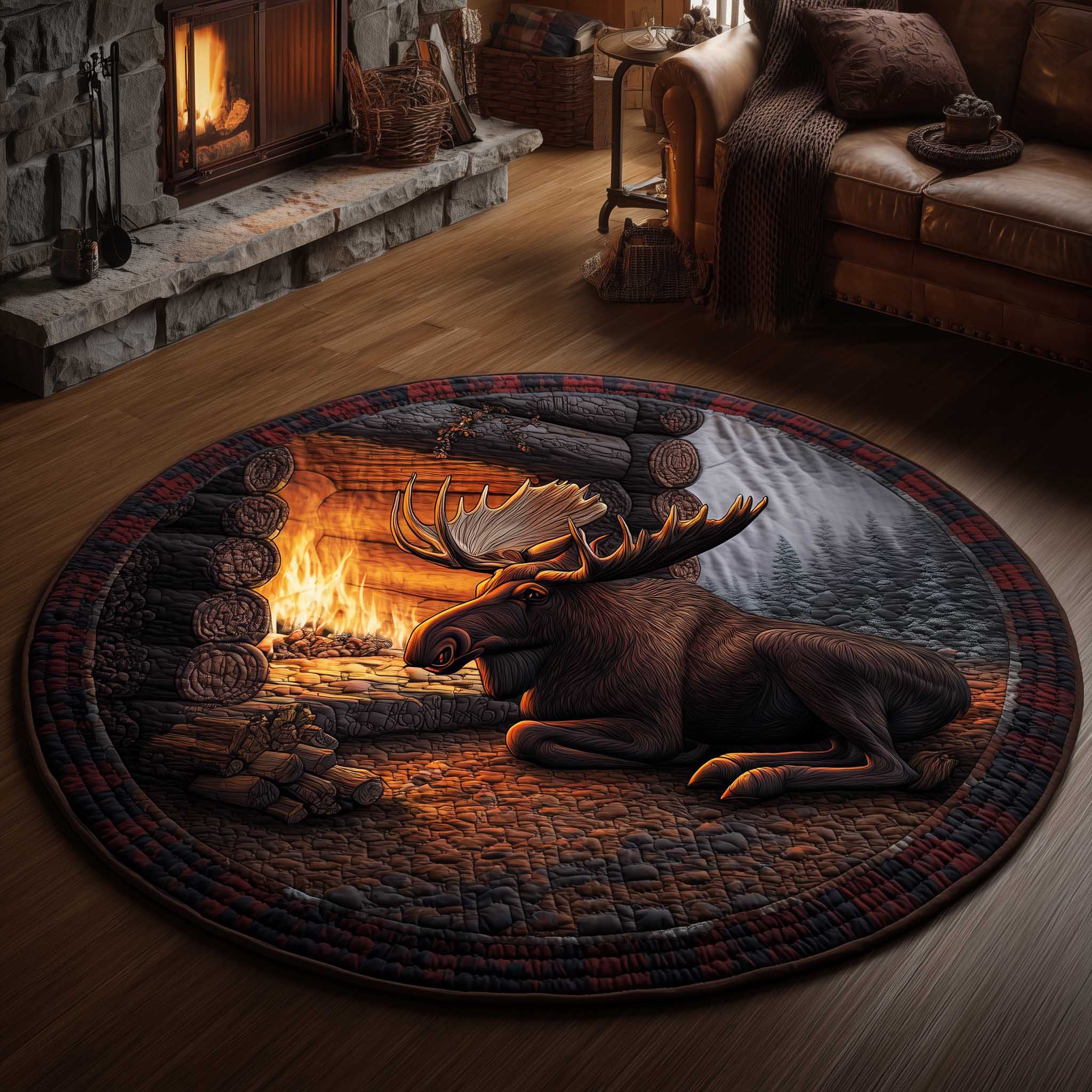 Mystic Moose Quilted Round Mat Non-Slip Quilted Round Mat for Safety and Style