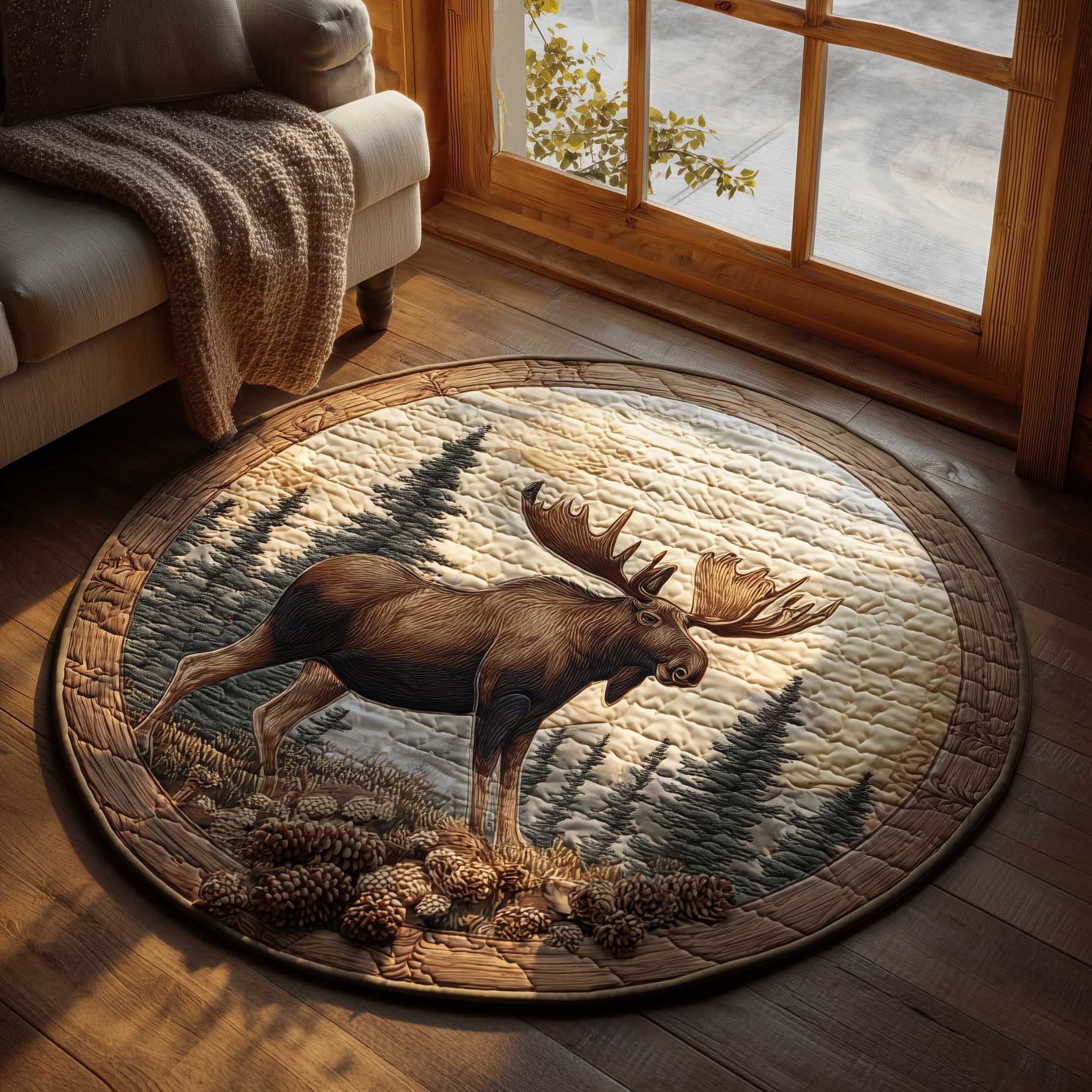 Mystic Moose Quilted Round Mat Vibrant Quilted Round Mat to Brighten Your Room