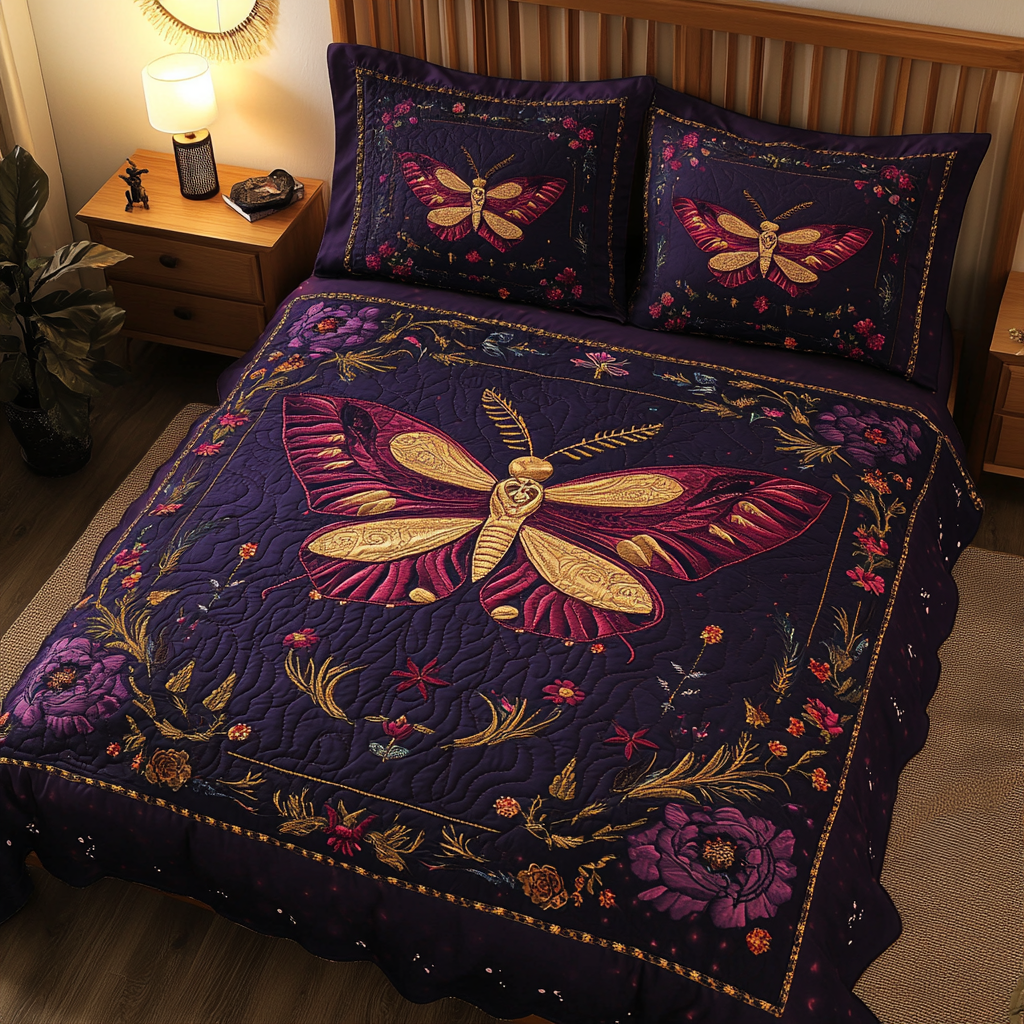 Mystic Moth Quilted Bedding Set Cozy Bedroom Decor Butterfly Gift Ideas For Lovers