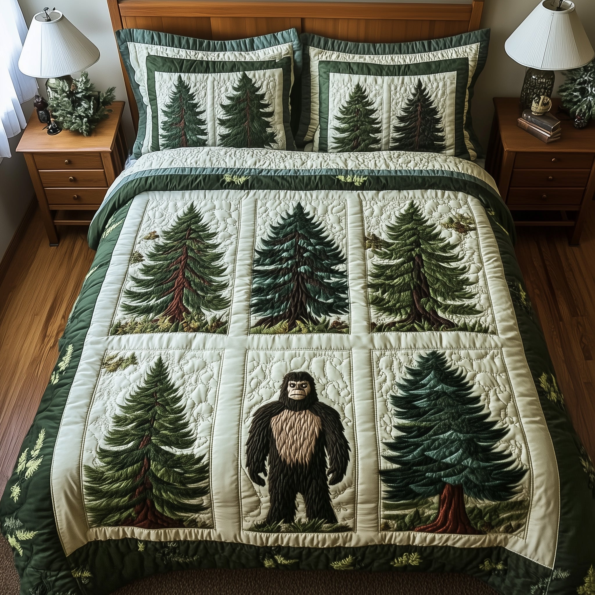 Mystic Mountain Bigfoot Quilted Bedding Set Duvet Cover Bed Sheet Bigfoot Christmas Gifts