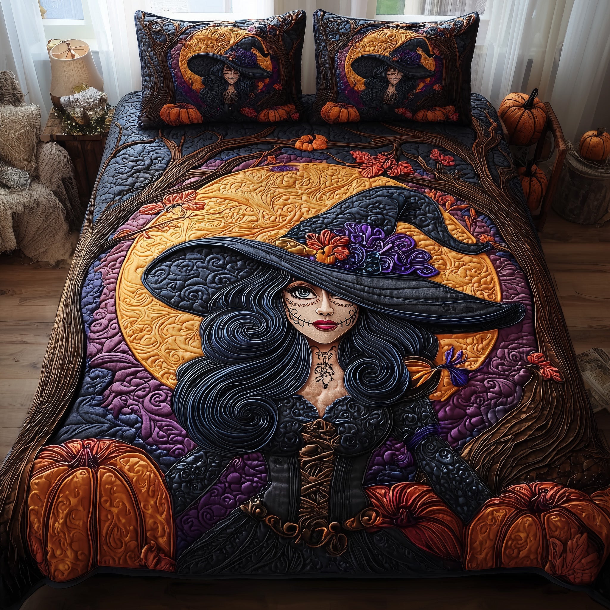 Mystic Muertos Quilted Bedding Set Anniversary Gift