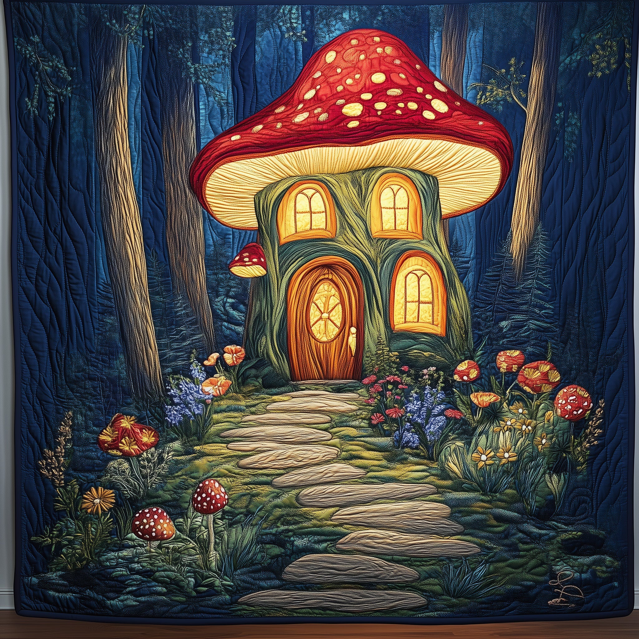 Mystic Mushroom Hut Quilted Blanket Cute Cozy BlanketMushroom Lover Gifts