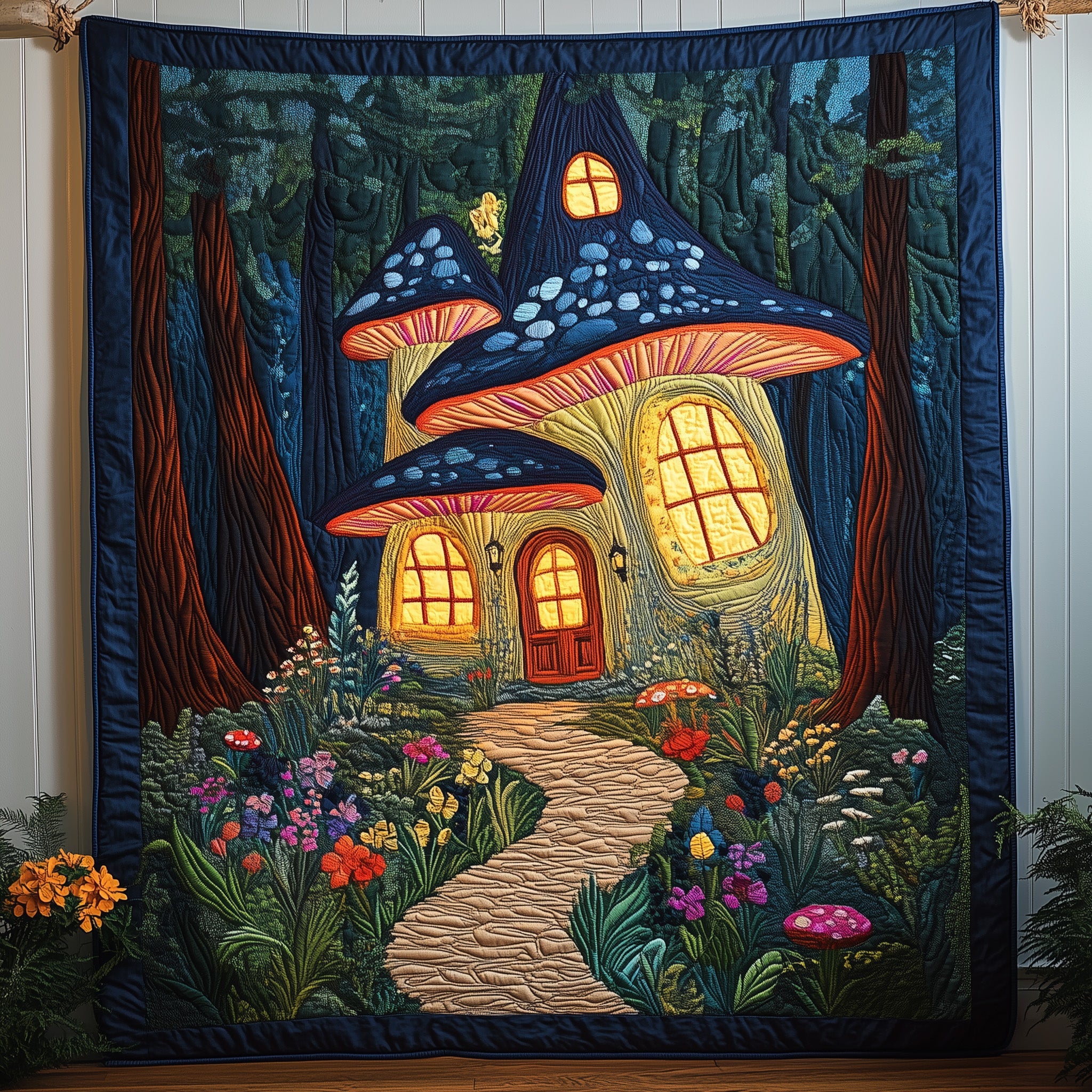 Mystic Mushroom Hut Quilted Blanket Cute Cozy BlanketMushroom Presents
