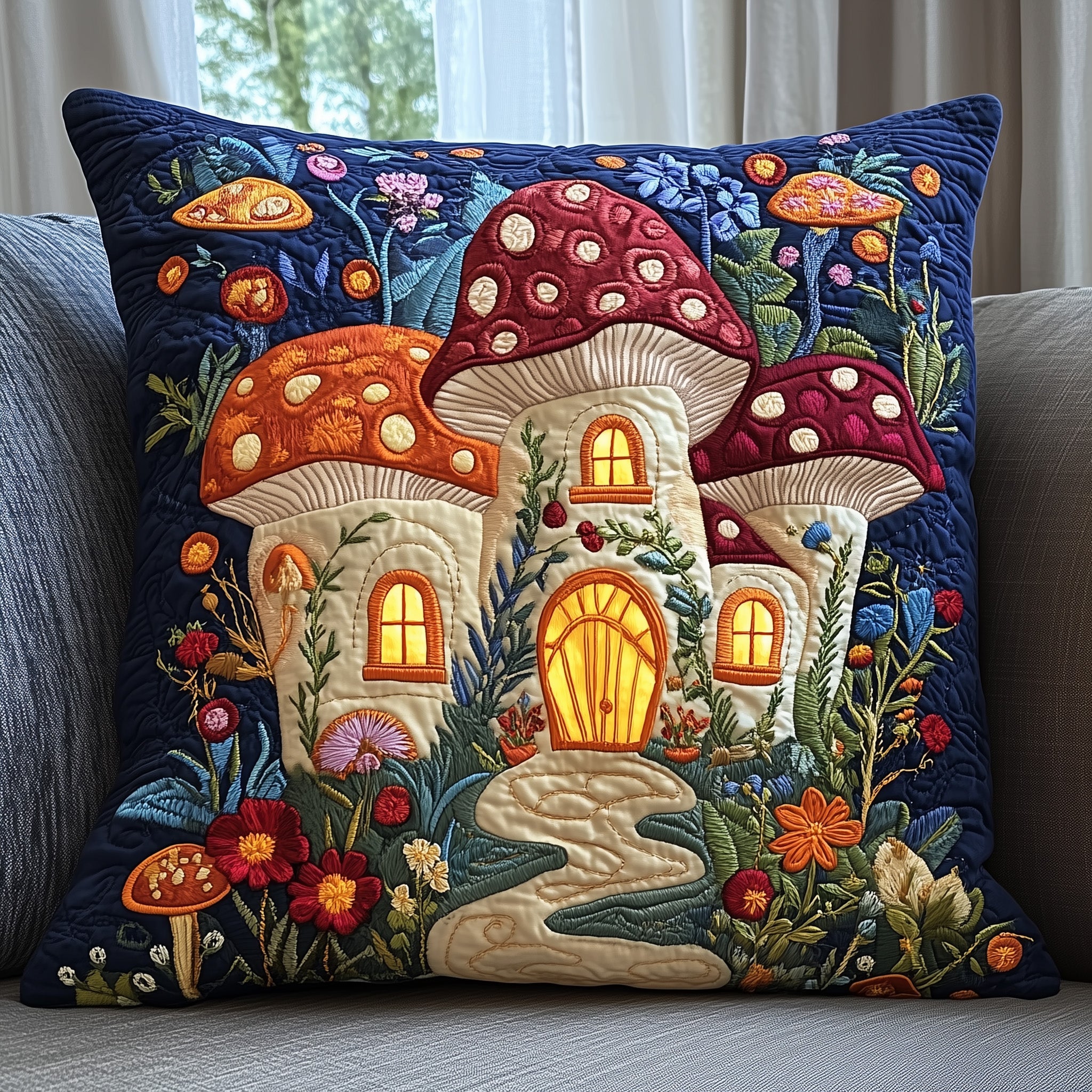Mystic Mushroom Hut Quilted Pillow Case Decorative Pillow Cover MerchBest Christmas Gifts For Brother In Law