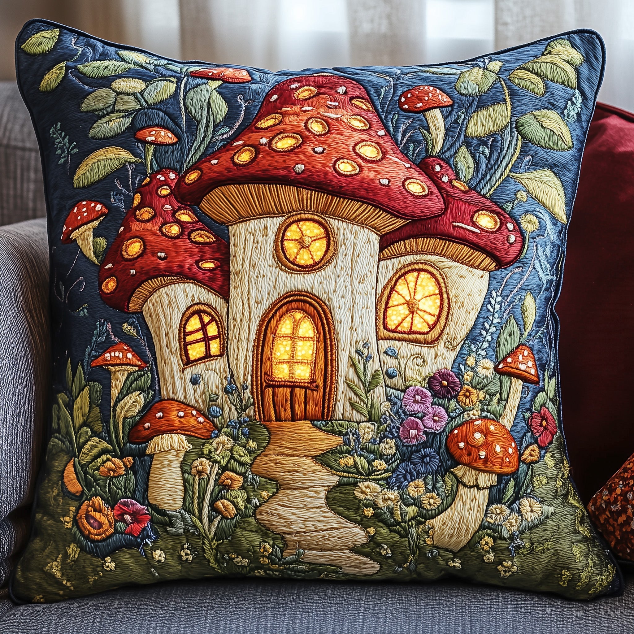 Mystic Mushroom Hut Quilted Pillow Case Decorative Pillow Cover MerchChristmas Gifts For Siblings To Share