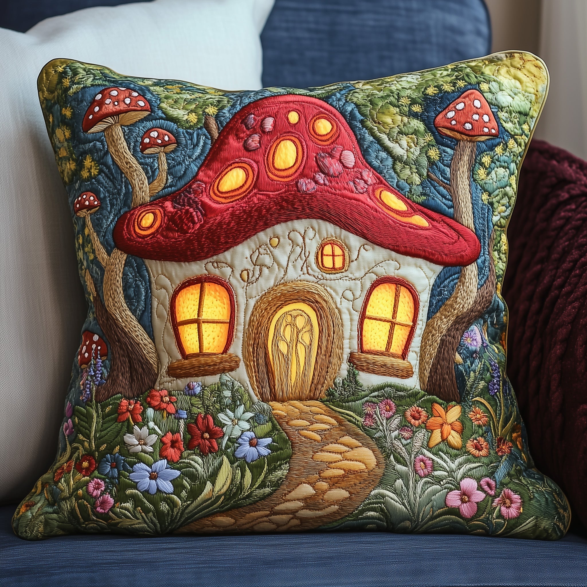 Mystic Mushroom Hut Quilted Pillow Case Decorative Pillow Cover MerchChristmas Ideas For Brother In Law