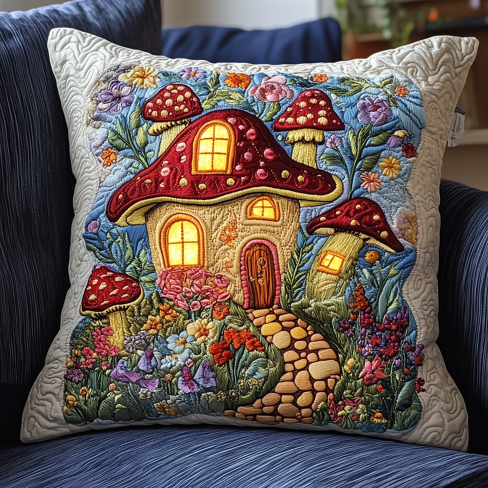 Mystic Mushroom Hut Quilted Pillow Case Decorative Pillow Cover MerchChristmas Presents For Older Brother