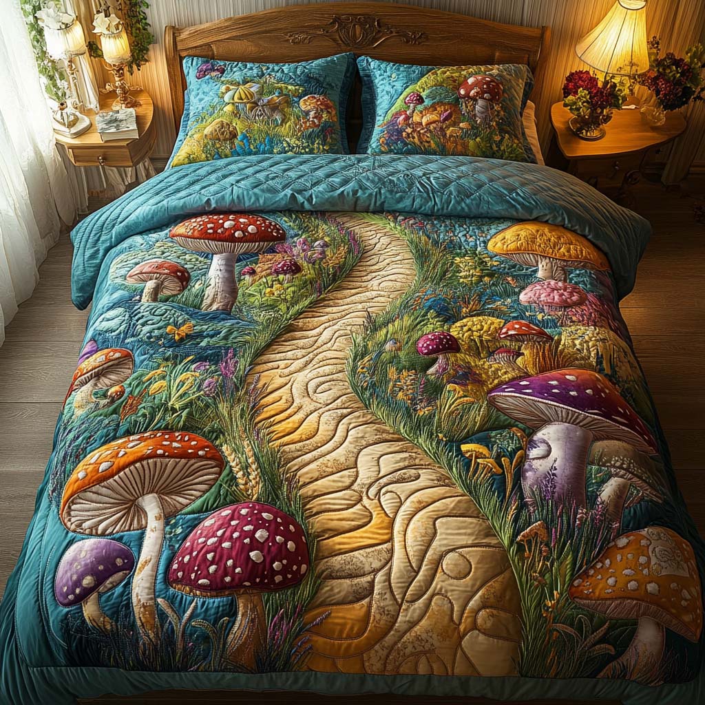 Mystic Mushrooms Quilted Bedding Set Bed Decor Ideas Gifts For Mushroom Lovers