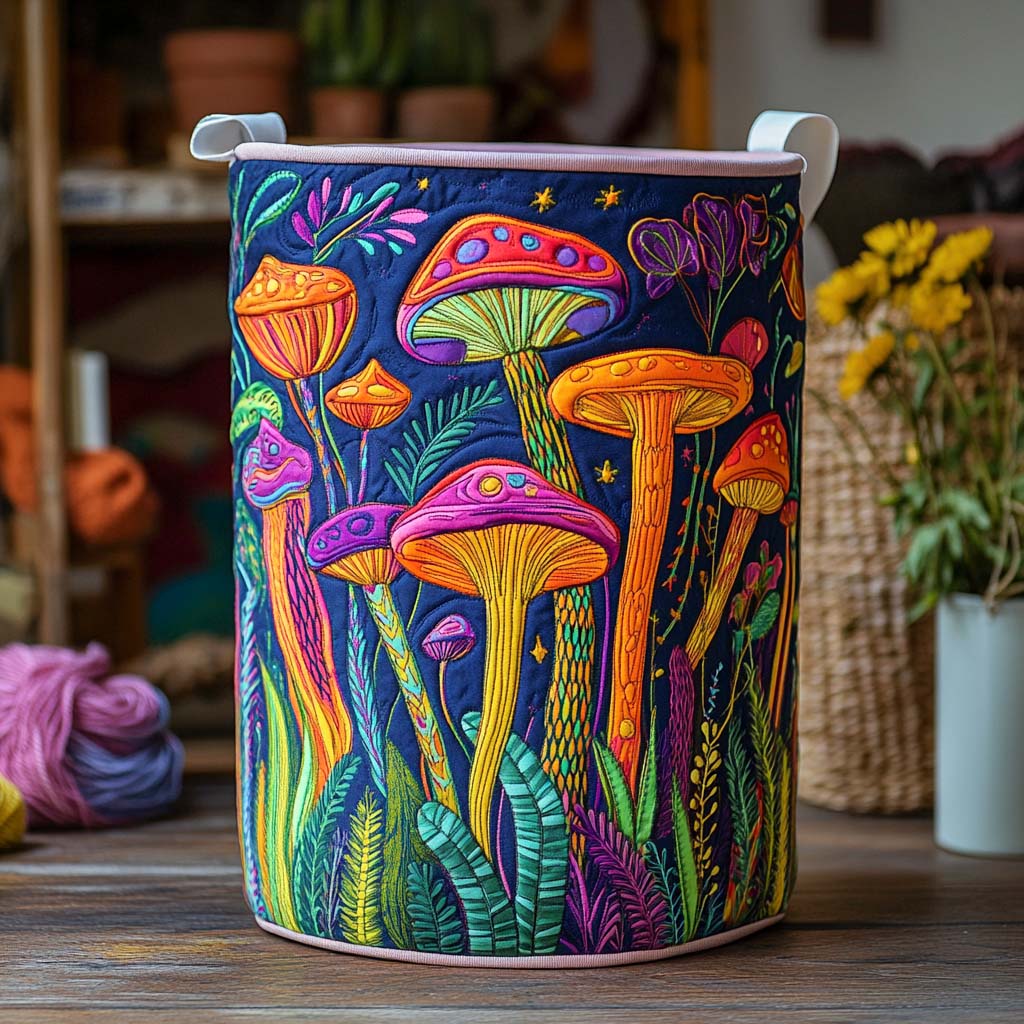 Mystic Mushrooms Quilted Laundry Basket Modern Quilted Laundry Basket Gift for Stylish Homes