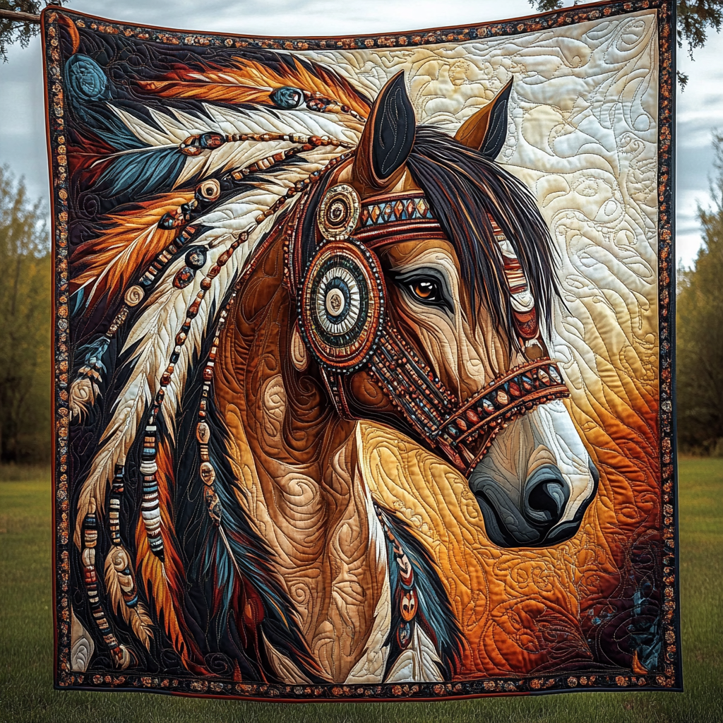 Mystic Mustang Quilted Blanket Native American Blanket Christmas Presents For Horse Lovers