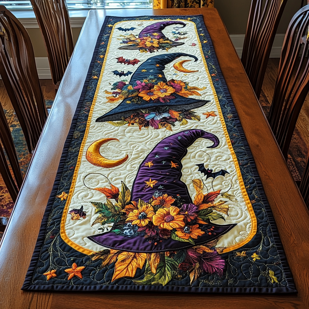 Mystic Night Quilted Table Runner Spooky Runners Cute Halloween Table Decorations