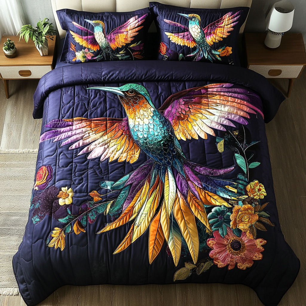 Mystic Nightbird Quilted Bedding Set Cute Room Decor Hummingbird Birthday Gift Ideas