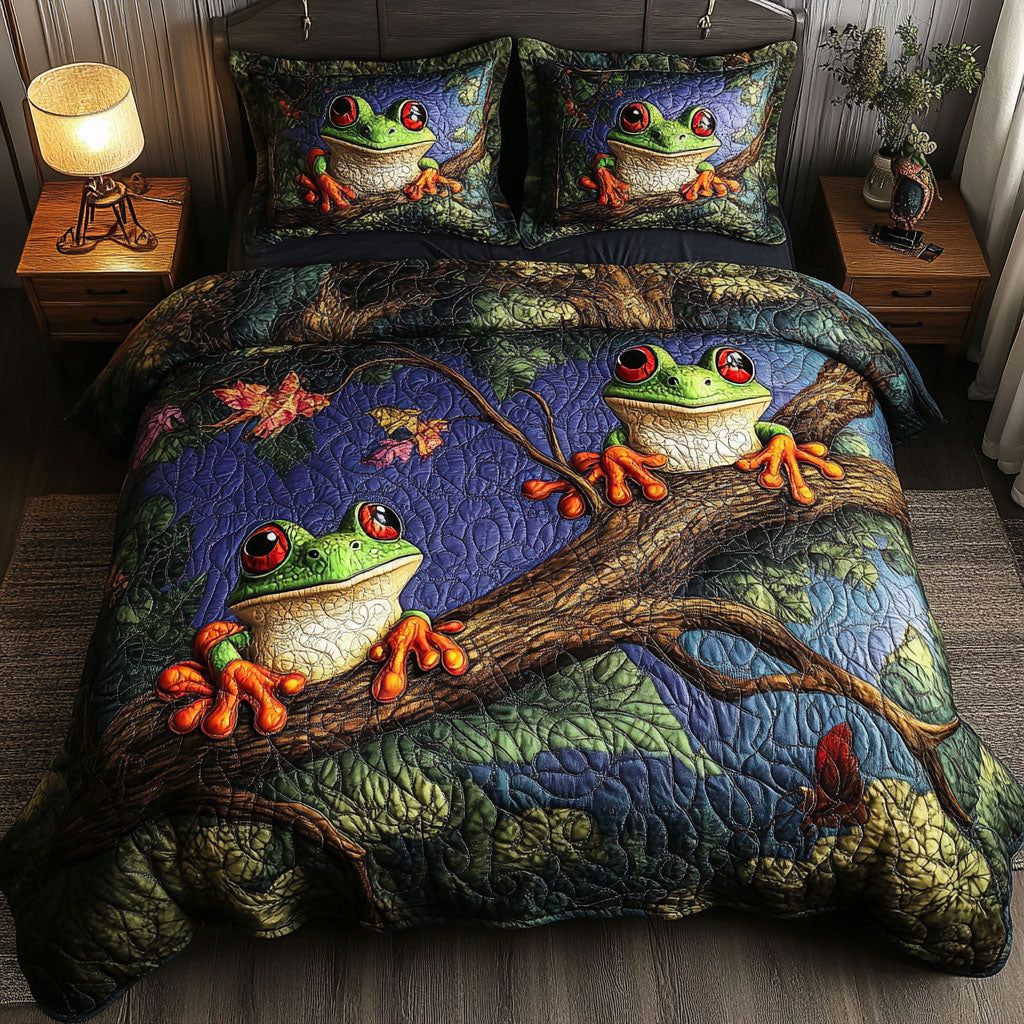 Mystic Nightfall Quilted Bedding Set Holiday Duvet Covers Funny Frog Gifts