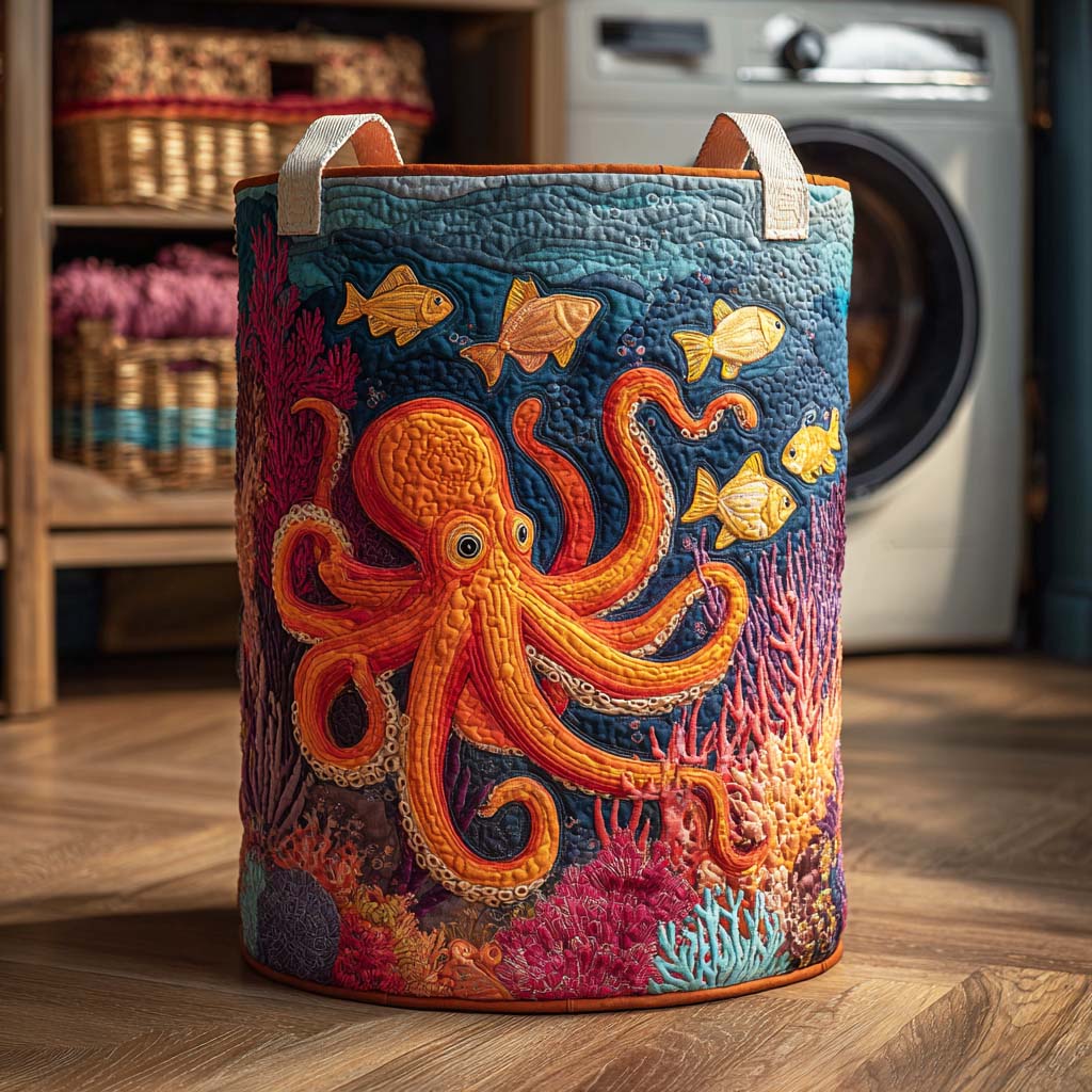 Mystic Octopus Quilted Laundry Basket Merch For Dad