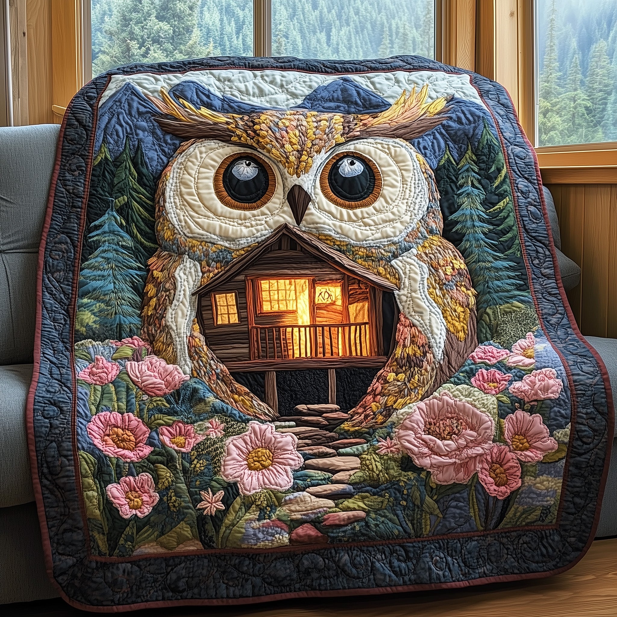 Mystic Owl Cottage Quilted Blanket Couch Throw BlanketOwl Themed Gifts Items