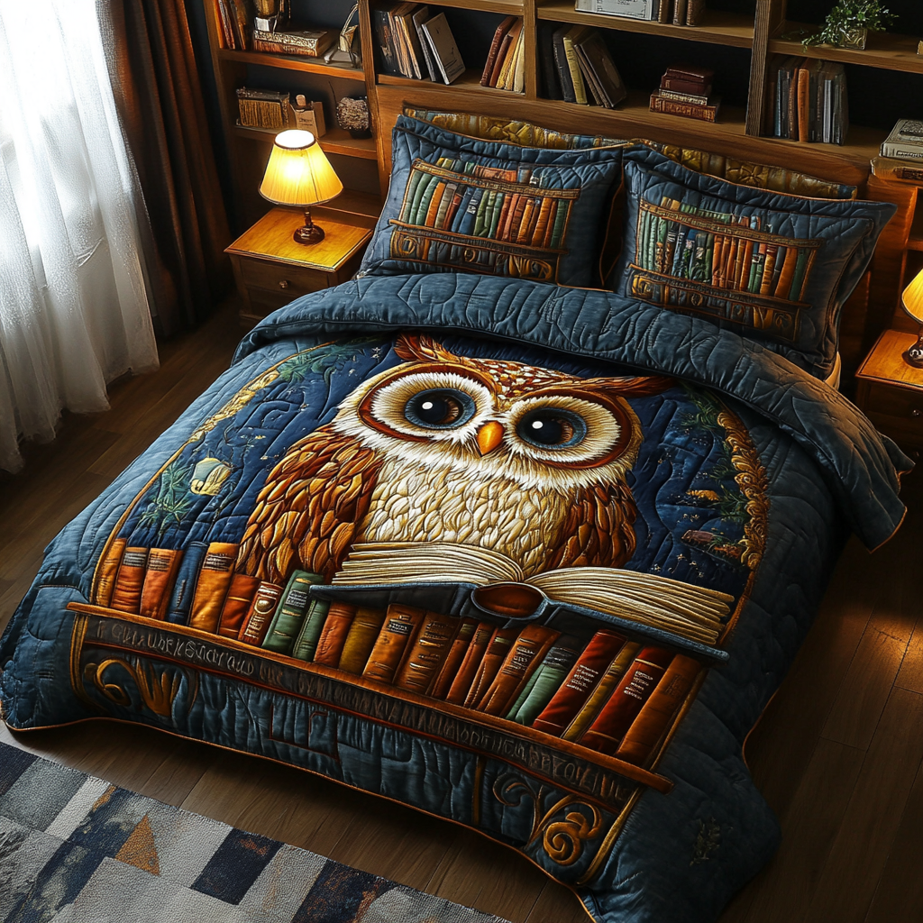 Mystic Owl Quilted Bedding Set Aesthetic Room Decor Owl Gifts For Men