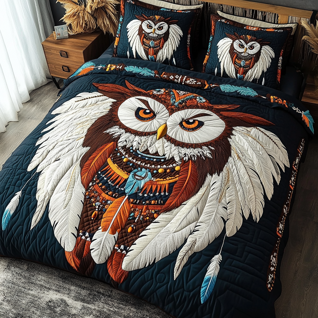 Mystic Owl Quilted Bedding Set Best Bedspread Set Native American Themed Gifts