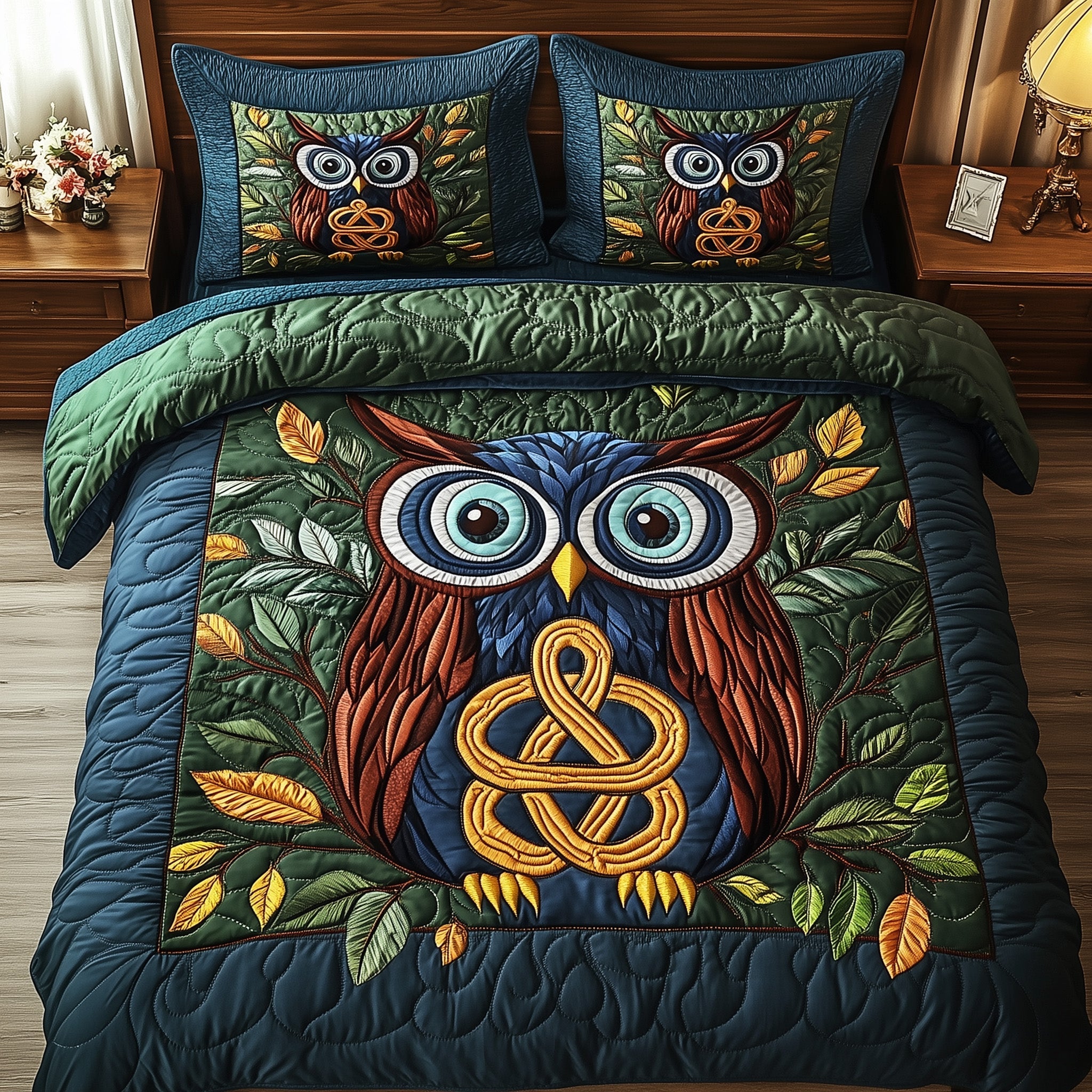 Mystic Owl Quilted Bedding Set Create a Cozy Space