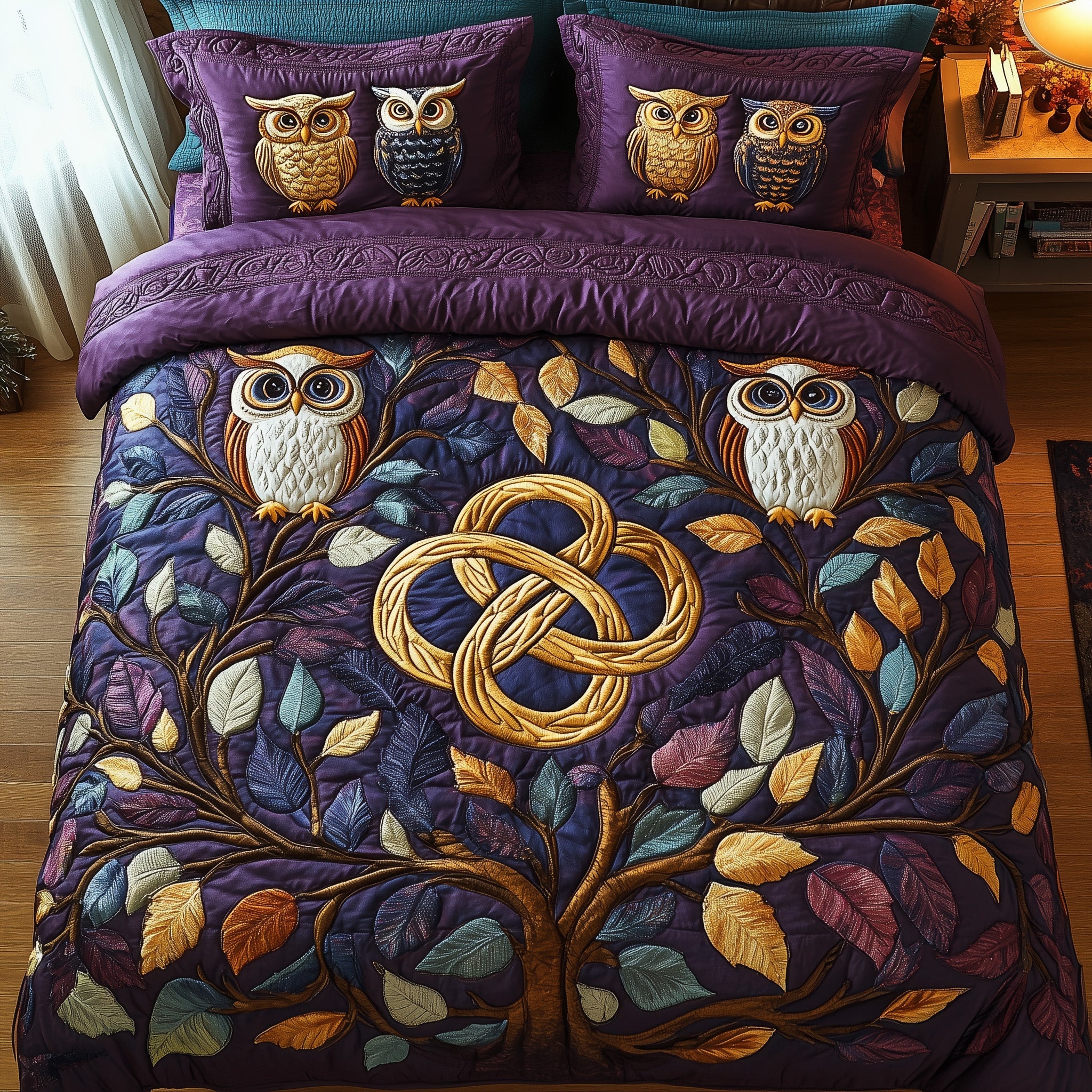 Mystic Owl Quilted Bedding Set Duvet Cover Bedspread Owl Present Ideas