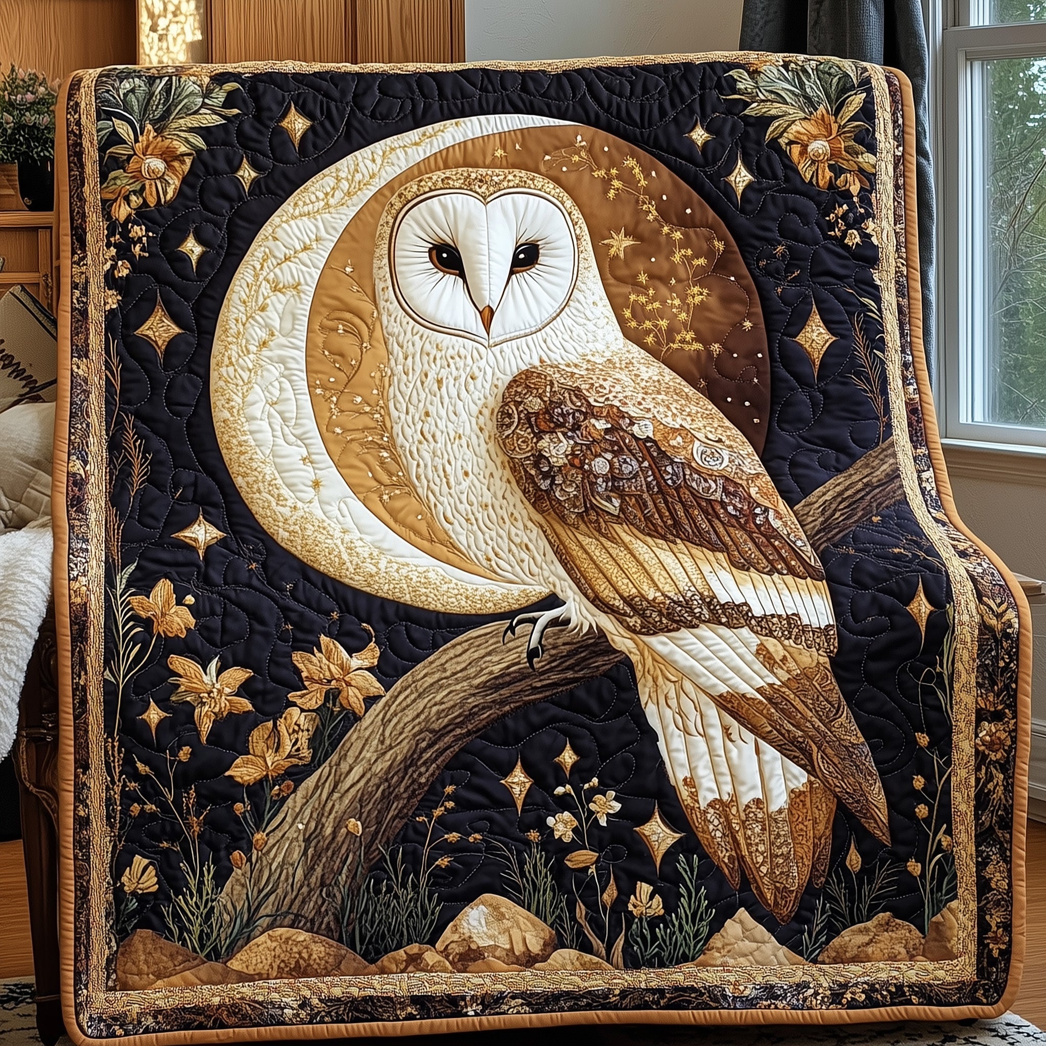 Mystic Owl Quilted Blanket Cute Cozy BlanketUnique Gifts For Owl Lovers
