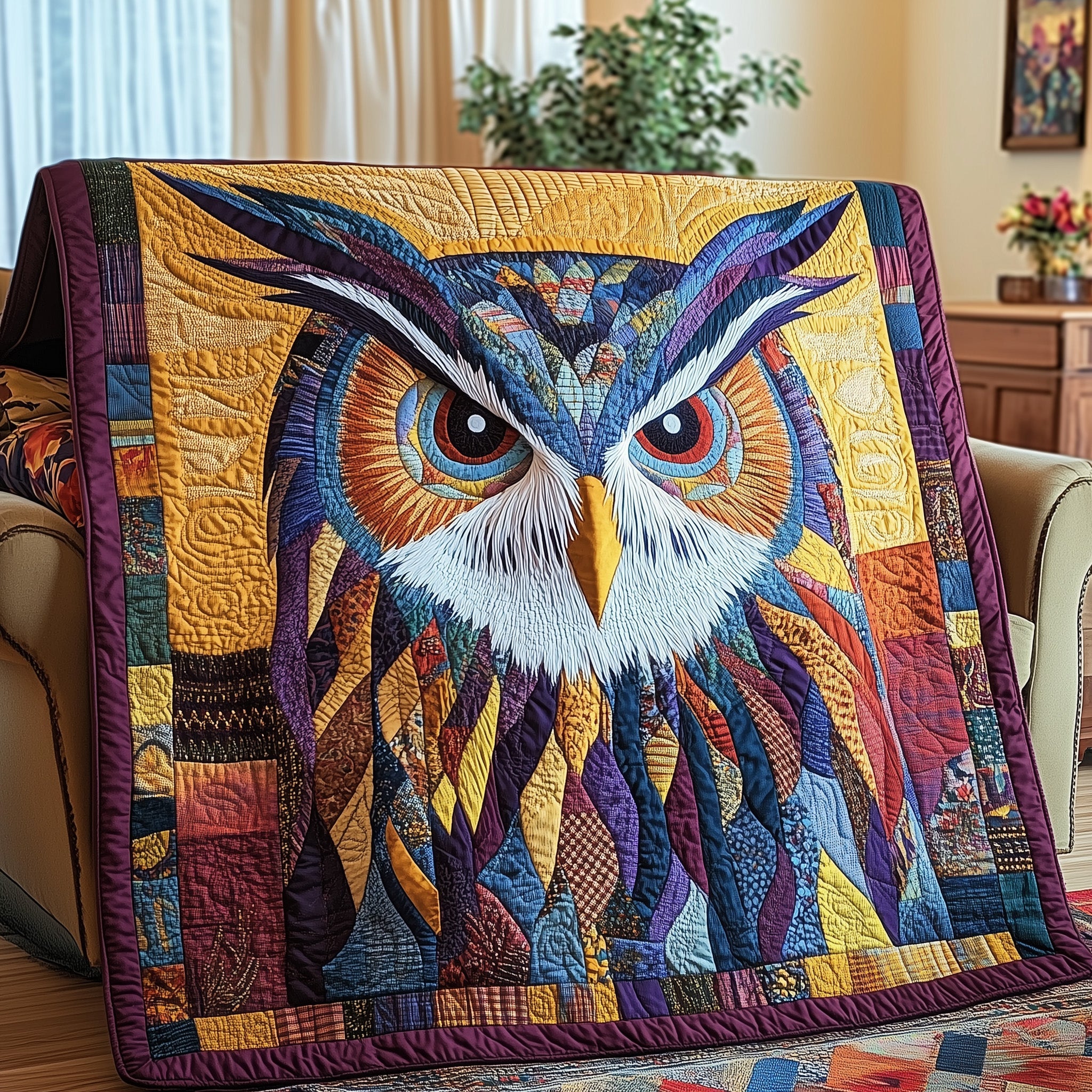 Mystic Owl Quilted Blanket Cute Cozy BlanketUnique Owl Gift Items