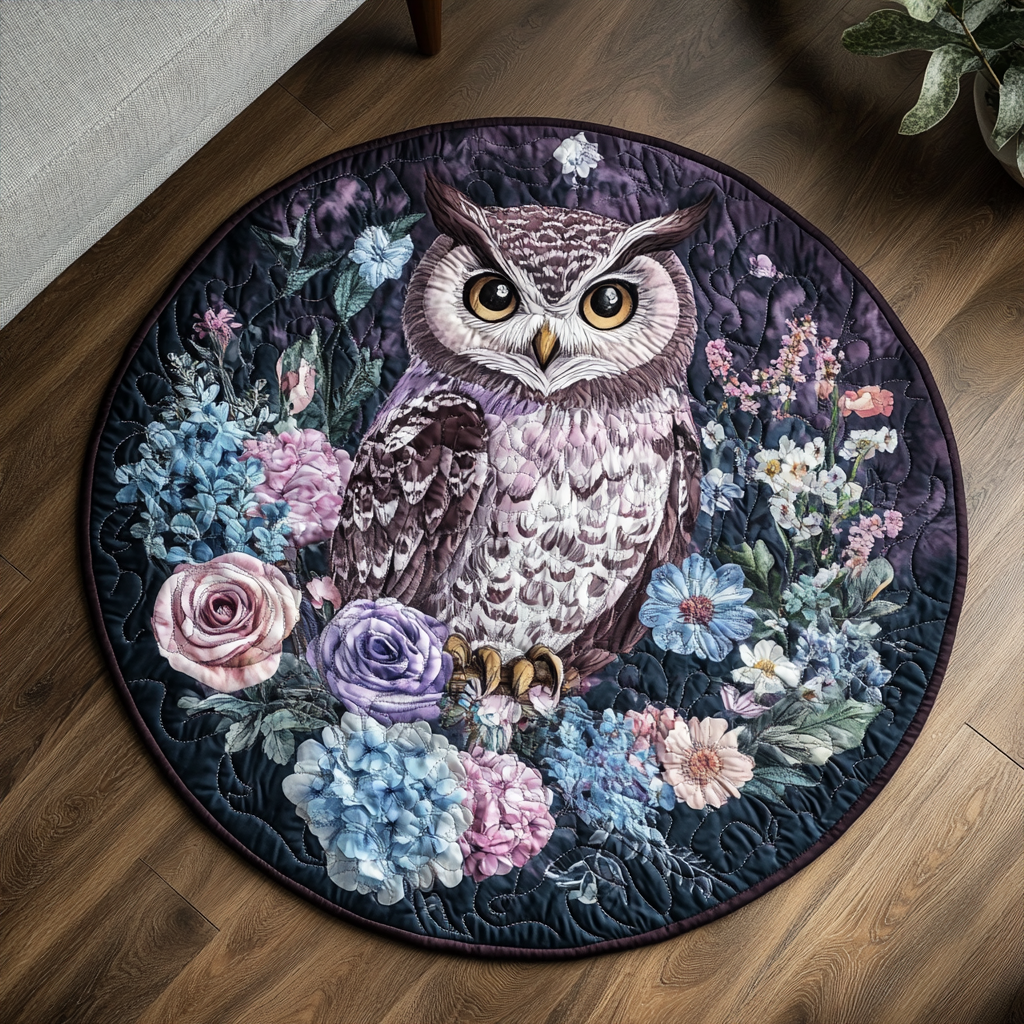 Mystic Owl Quilted Round Mat Christmas Entryway Decor Unique Lily Gifts