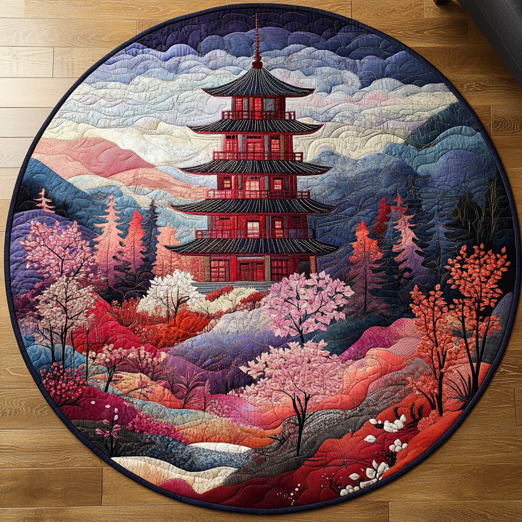 Mystic Pagoda Quilted Round Mat Unique Front Door Decor Christmas Gifts For My Boyfriend