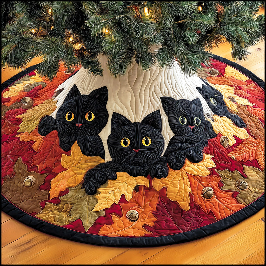 Mystic Path Christmas Quilted Tree Skirt Xmas Home Decor Black Cat Gifts For Her
