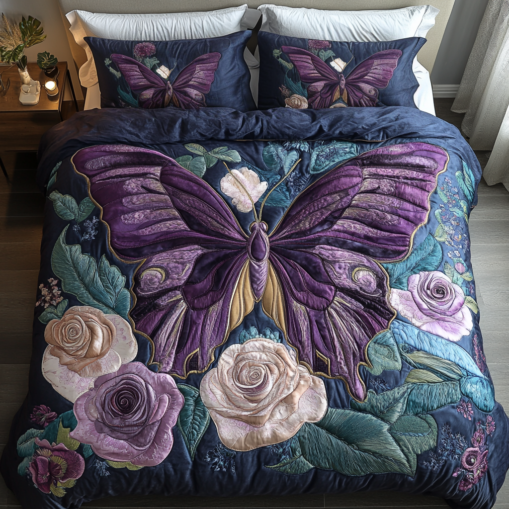 Mystic Petals Quilted Bedding Set Bed Room Decoration Gifts For Butterfly Lovers