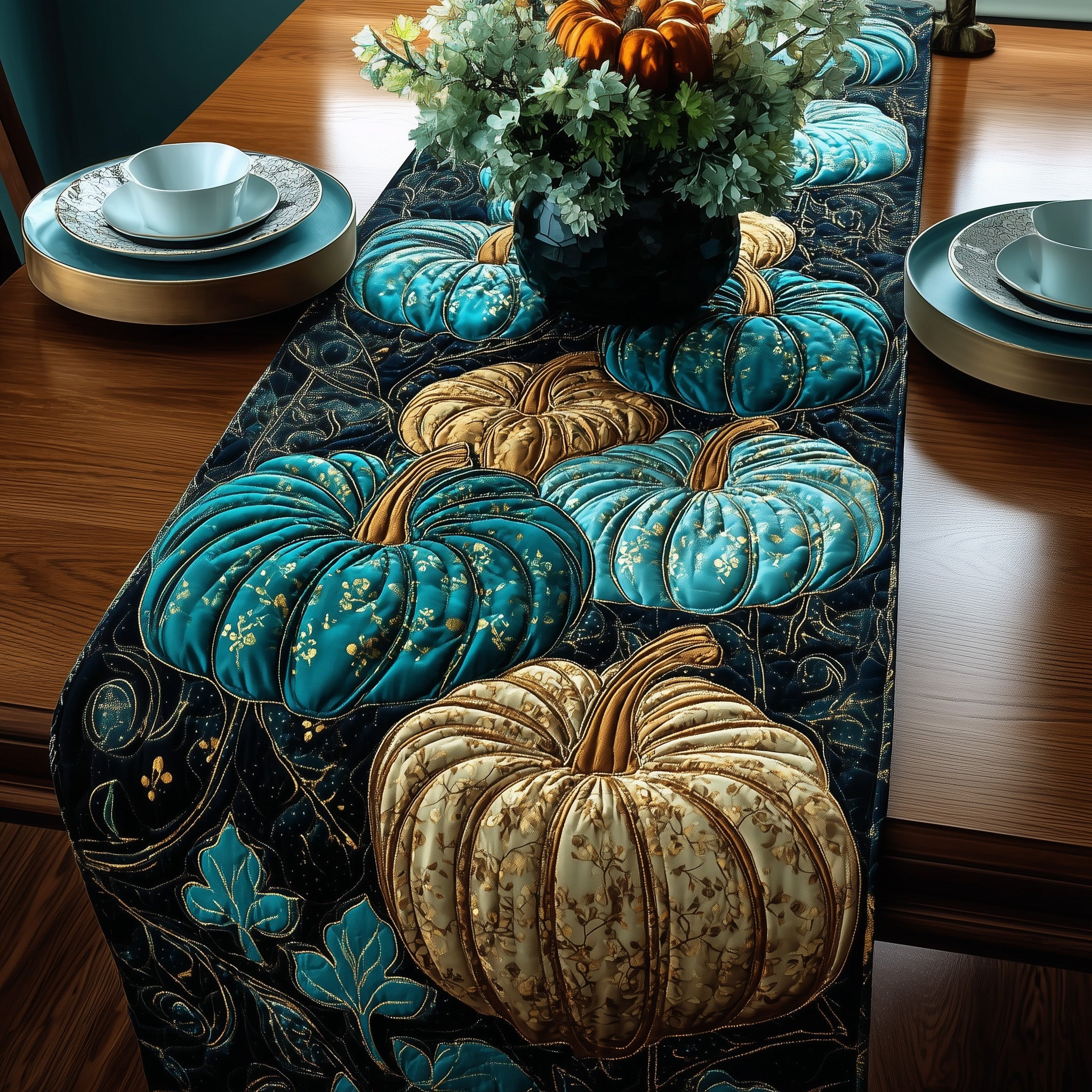 Mystic Pumpkin Night Quilted Table Runner Holiday Table Runner for Kitchen Decor