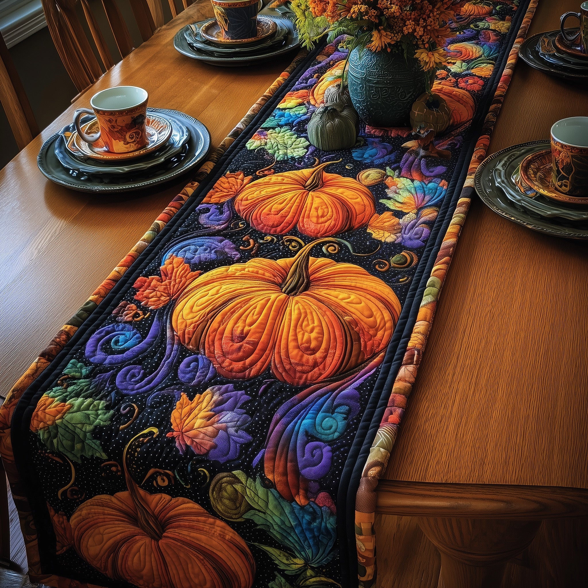 Mystic Pumpkin Night Quilted Table Runner Special Occasion Table Runner Gift
