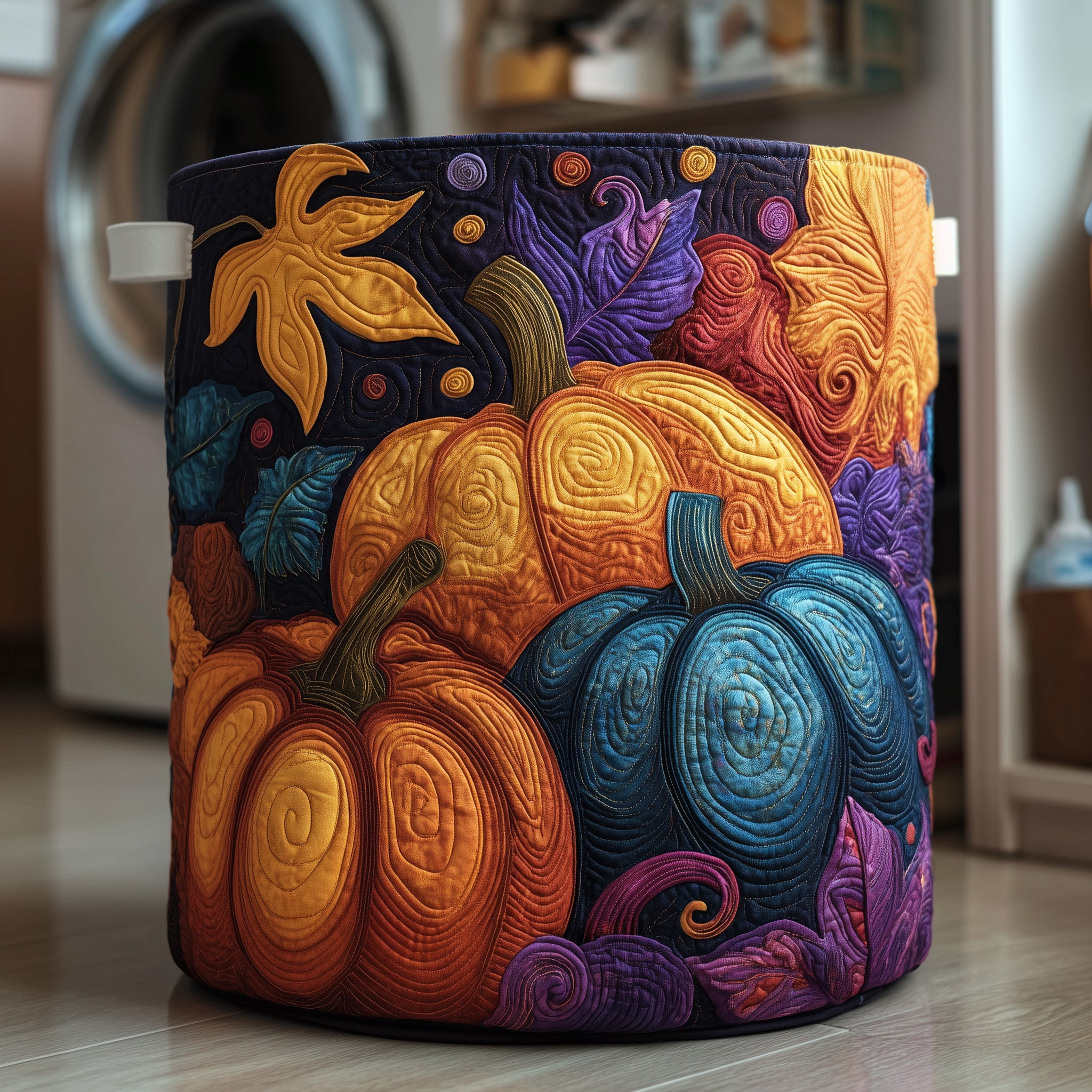 Mystic Pumpkin Quilted Laundry Basket Foldable Clothes Hamper Gifts For Pumpkin Lover