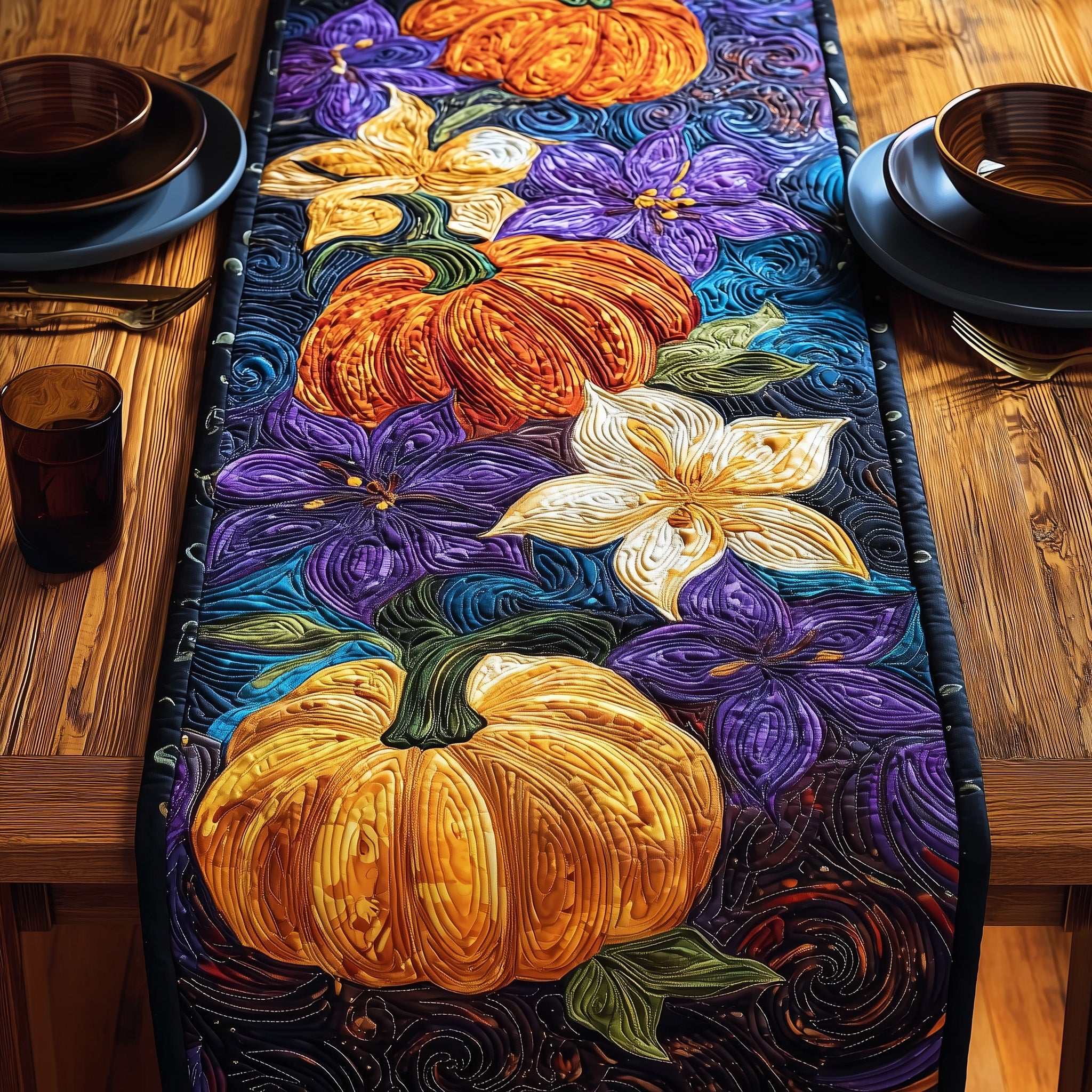 Mystic Pumpkin Quilted Table Runner Christmas Dining Table Runner