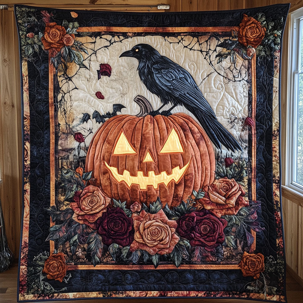Mystic Pumpkin Raven Quilt Elegant Quilt Blanket for Relaxing Evenings