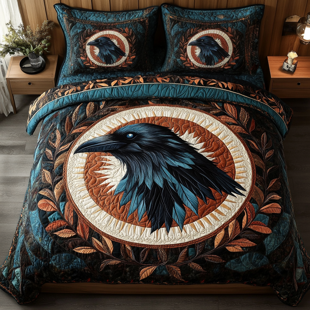 Mystic Raven Quilted Bedding Set Bed Decorations Raven Gift Ideas