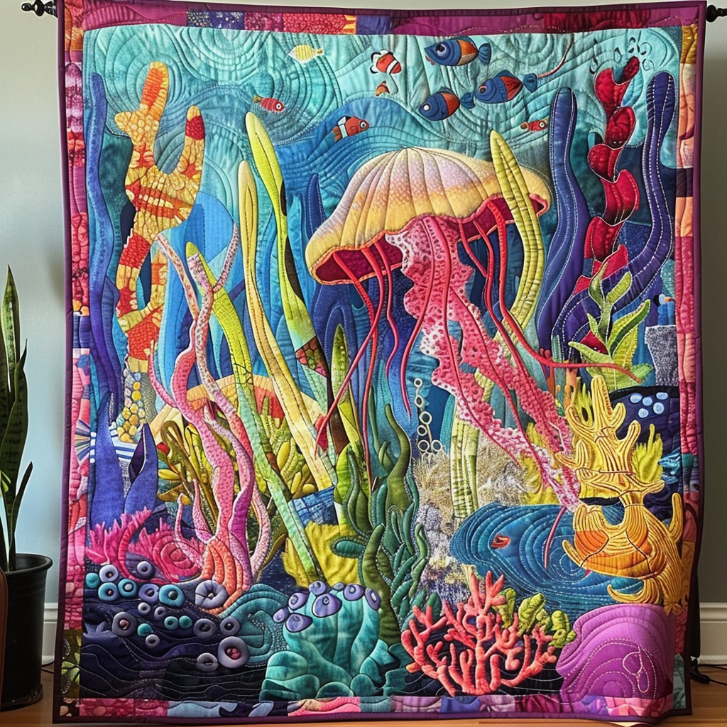 Mystic Reef Quilted Blanket Gift For Ocean Lover