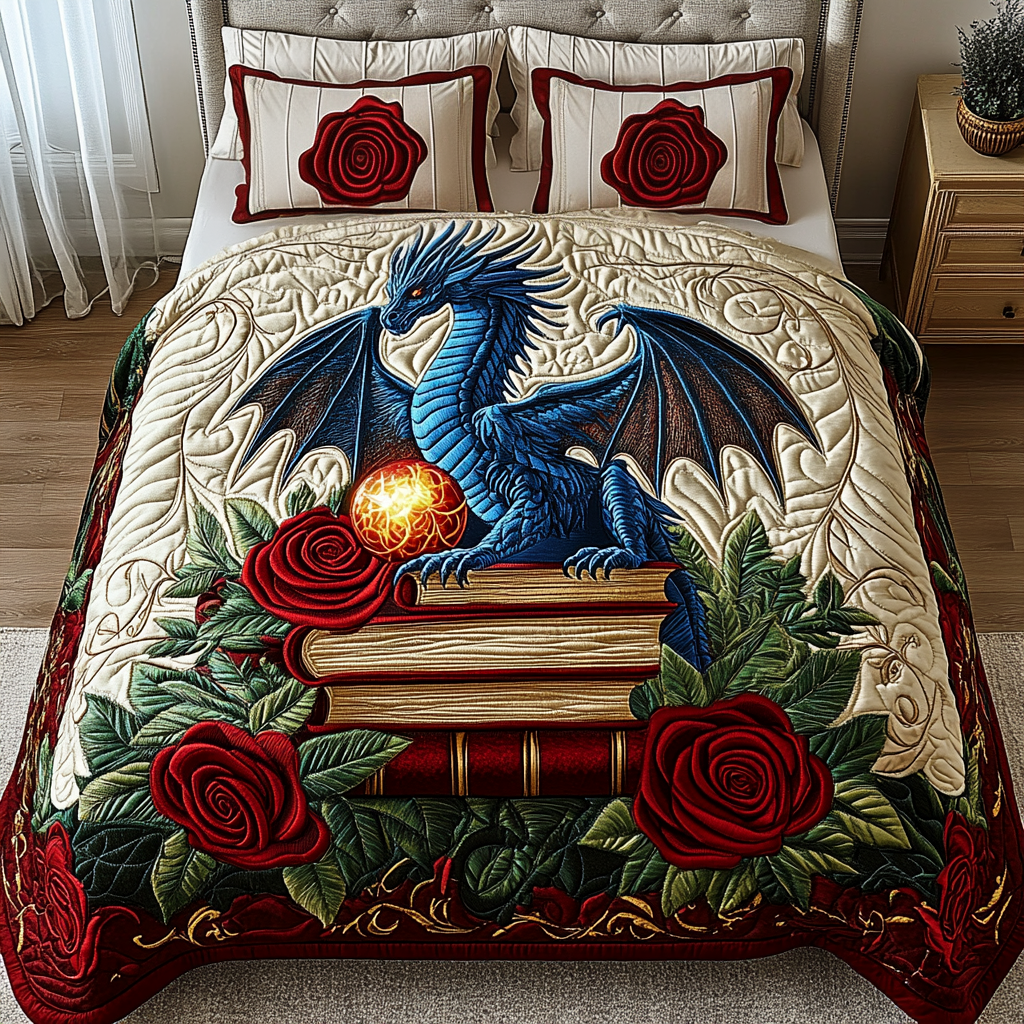 Mystic Rose Dragon Quilted Bedding Set Best Bedding Sets Best Father's Day Gifts For Dad