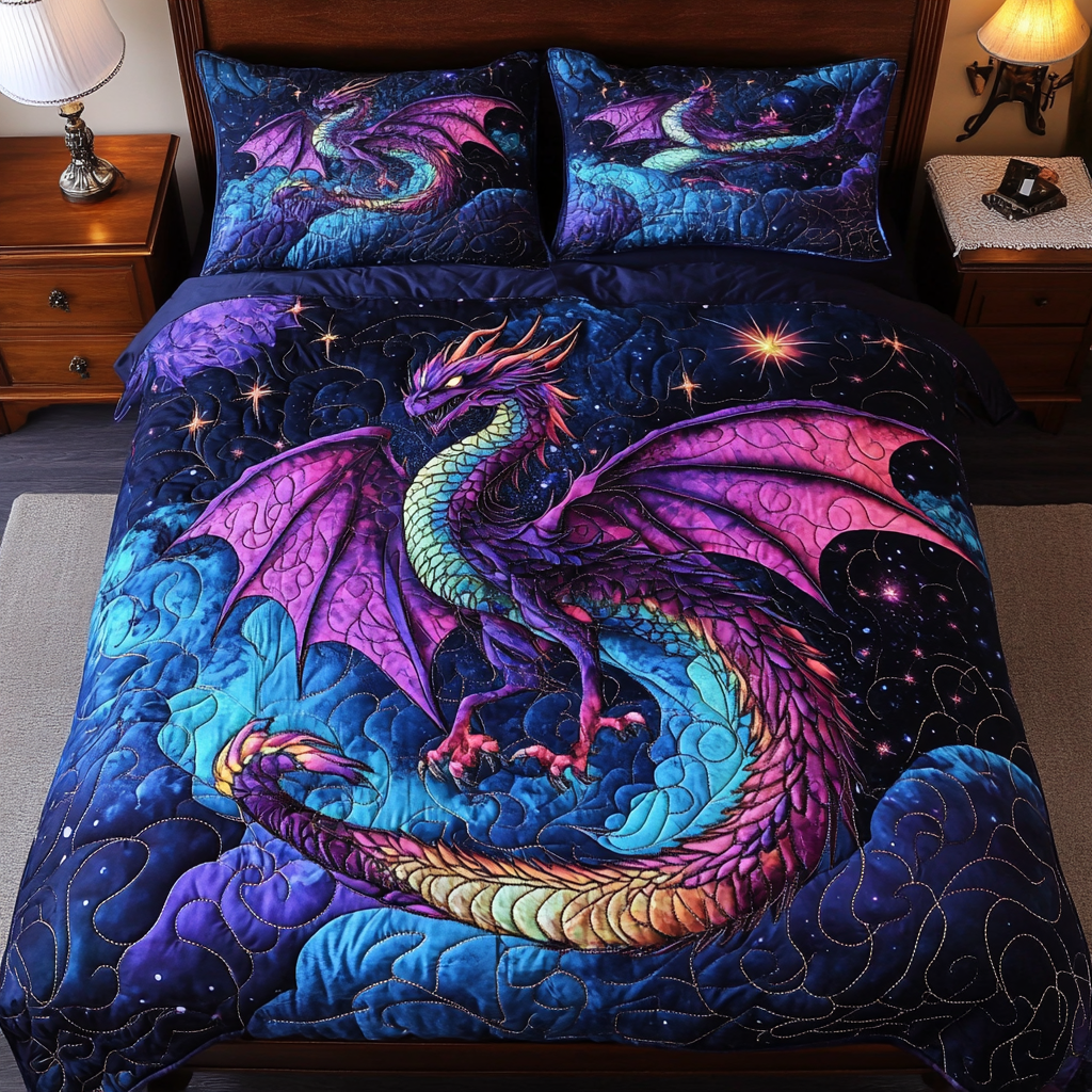 Mystic Scale Quilted Bedding Set Aesthetic Room Decor Dragon Gift Ideas