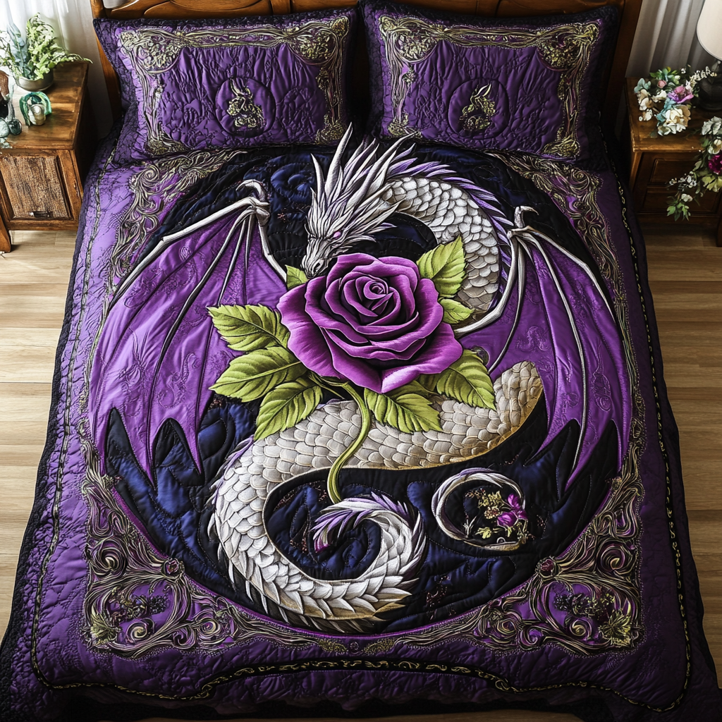 Mystic Scales Quilted Bedding Set Bed Room Decoration Dragon Items For Lovers