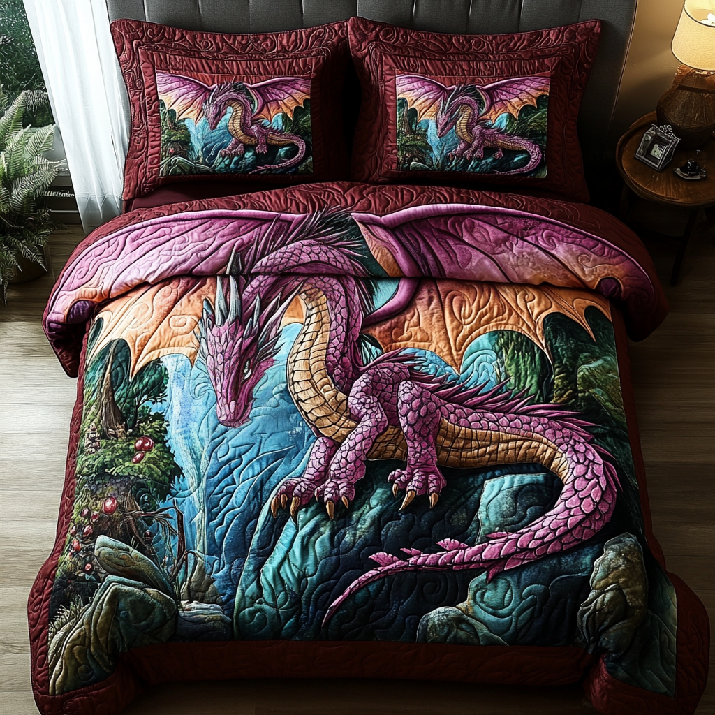 Mystic Scales Quilted Bedding Set Unique Bed Sheet Set Unique Dragon Gifts