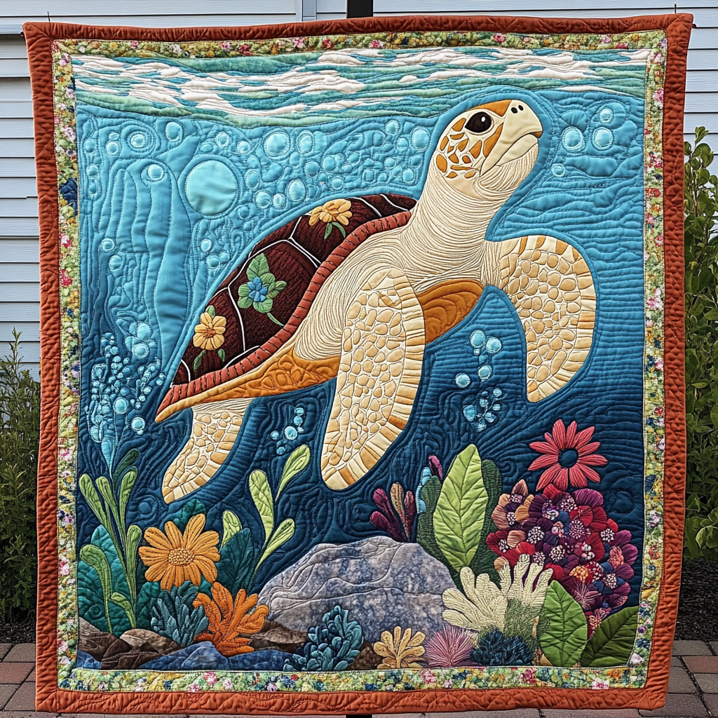 Mystic Shell Voyages Quilted Blanket Turtle Present Ideas