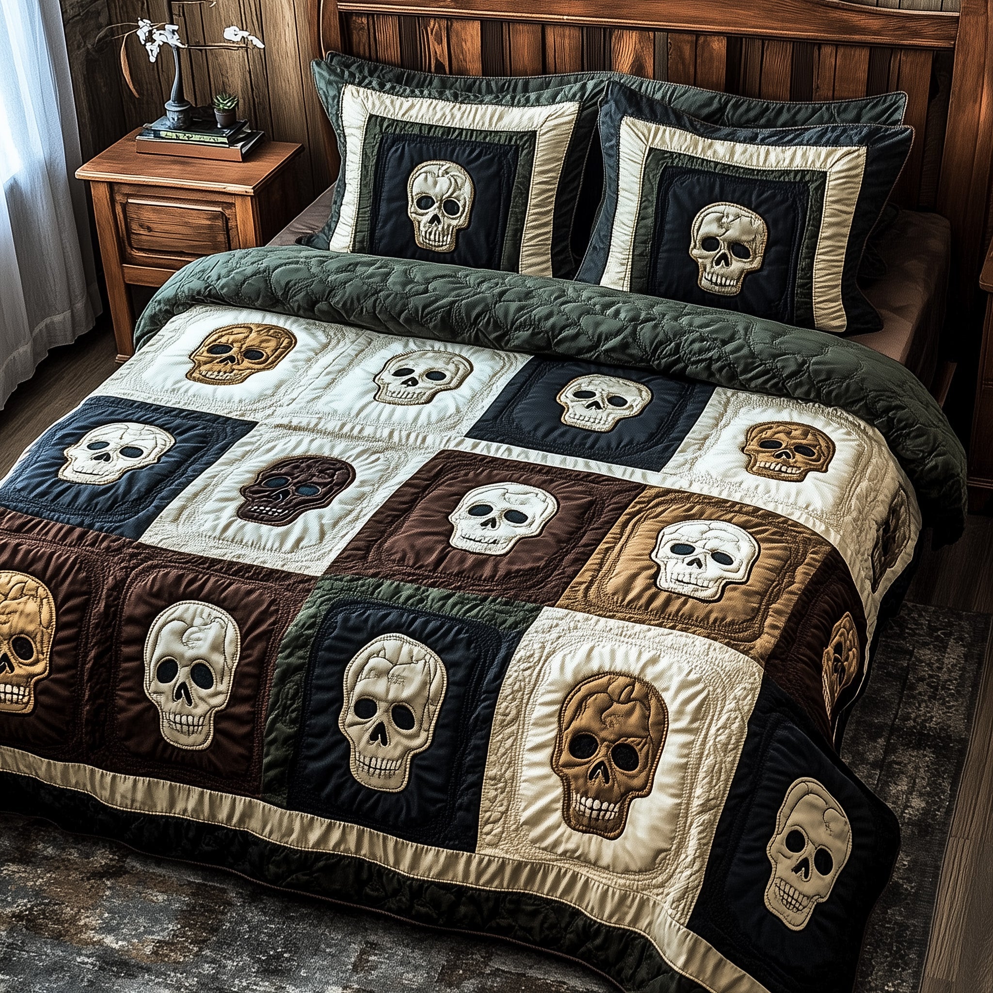 Mystic Skull Patchwork Quilted Bedding Set Duvet Cover Bed Sheet Gifts With Skulls On Them