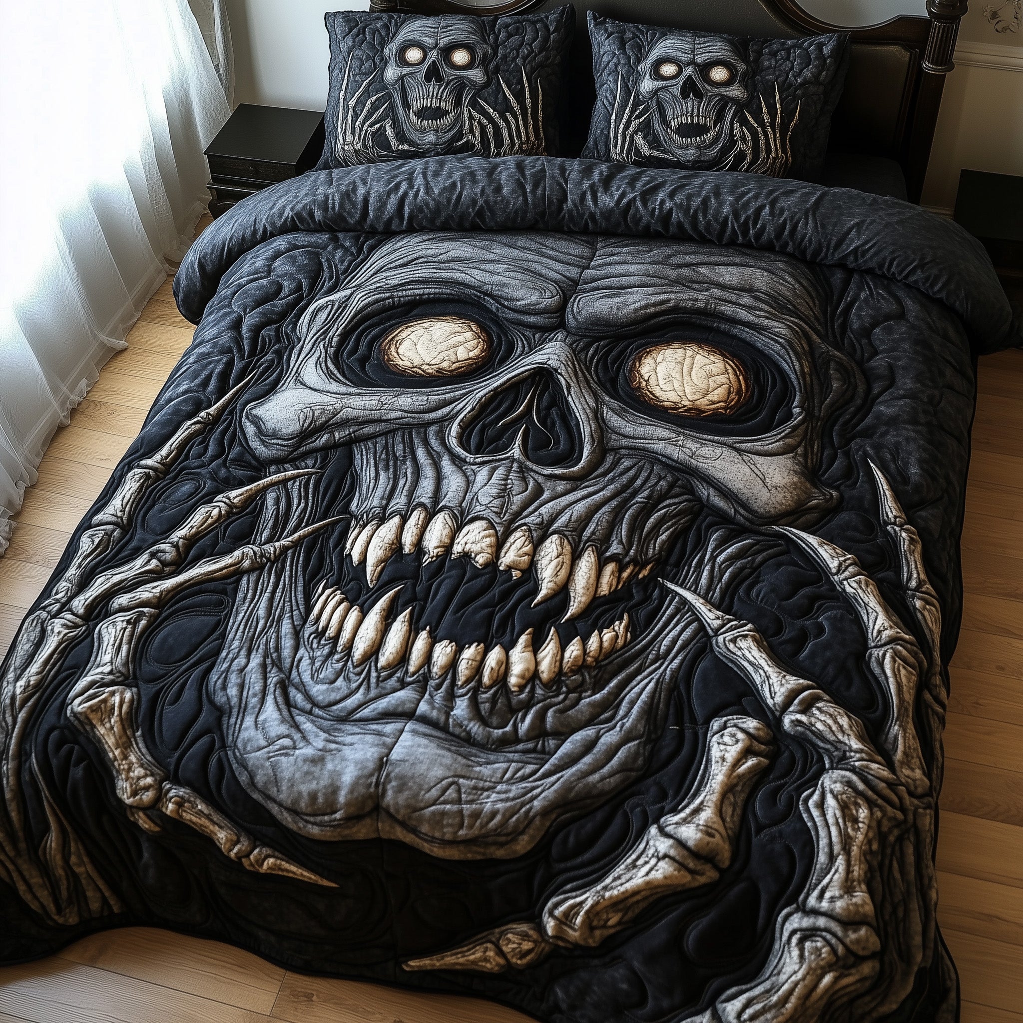 Mystic Skull Quilted Bedding Set Duvet Cover Bedspread Halloween Gifts For Men