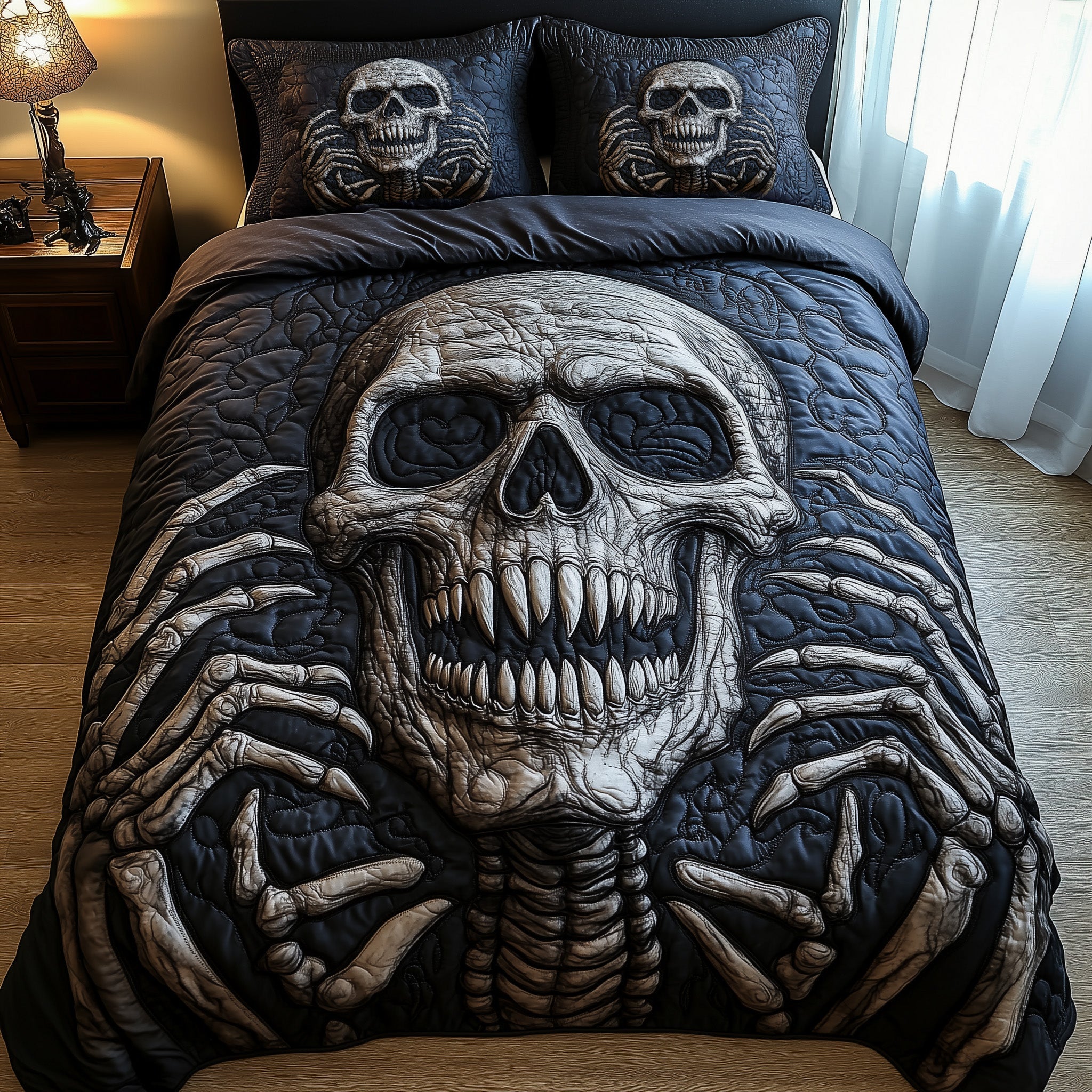Mystic Skull Quilted Bedding Set Duvet Cover Bedspread Horror Gift For Halloween